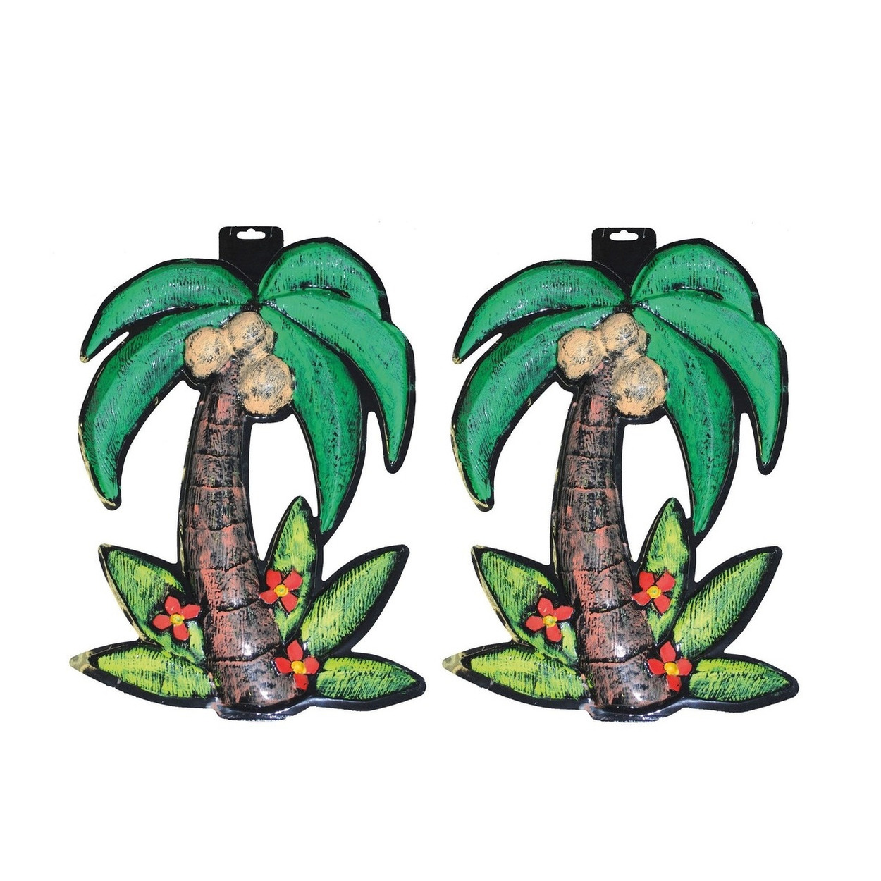 2x stuks hawaii wanddecoratie palmboom 50 cm van plastic