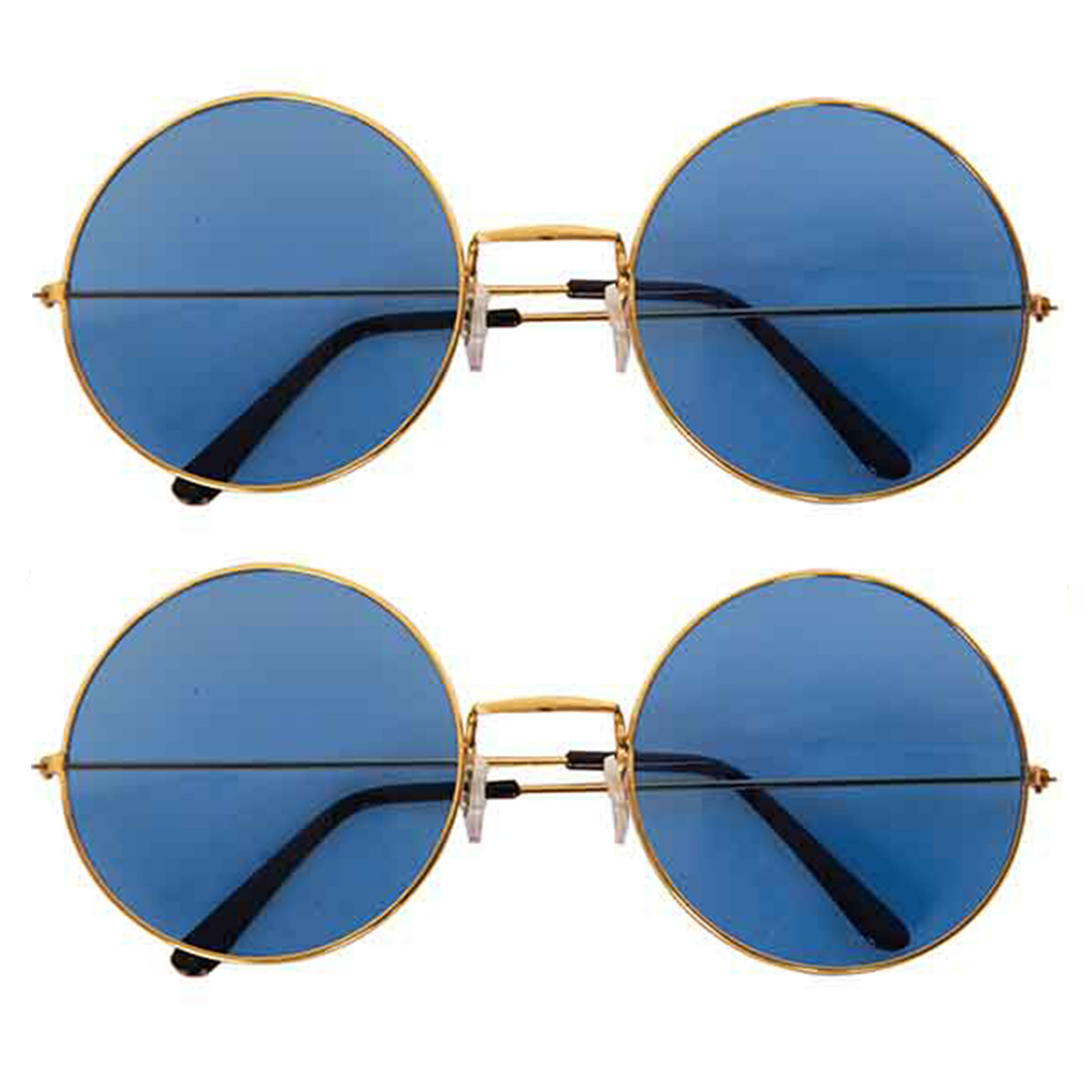 2x stuks Hippie Flower Power Sixties ronde glazen zonnebril blauw