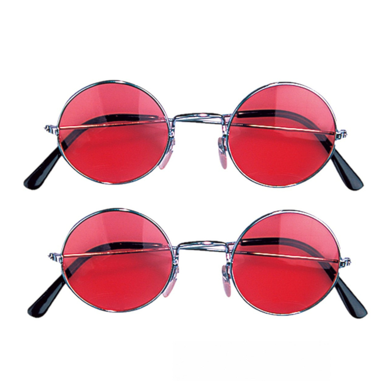 2x stuks Hippie Flower Power Sixties ronde glazen zonnebril rood