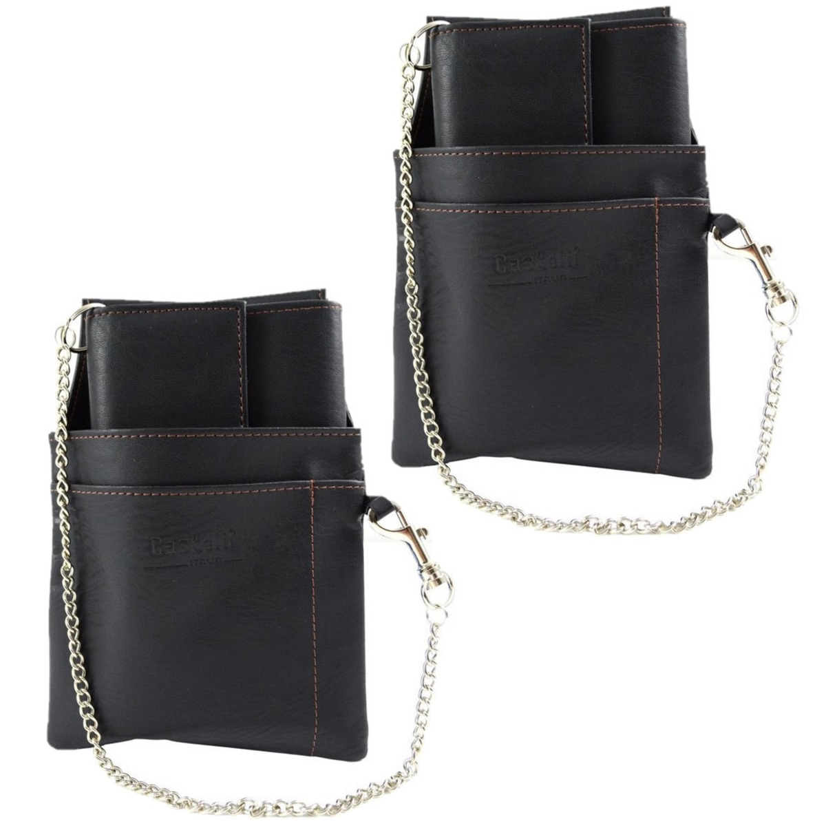 2x stuks horeca portemonnees zwart met holster en ketting18 x 10 cm