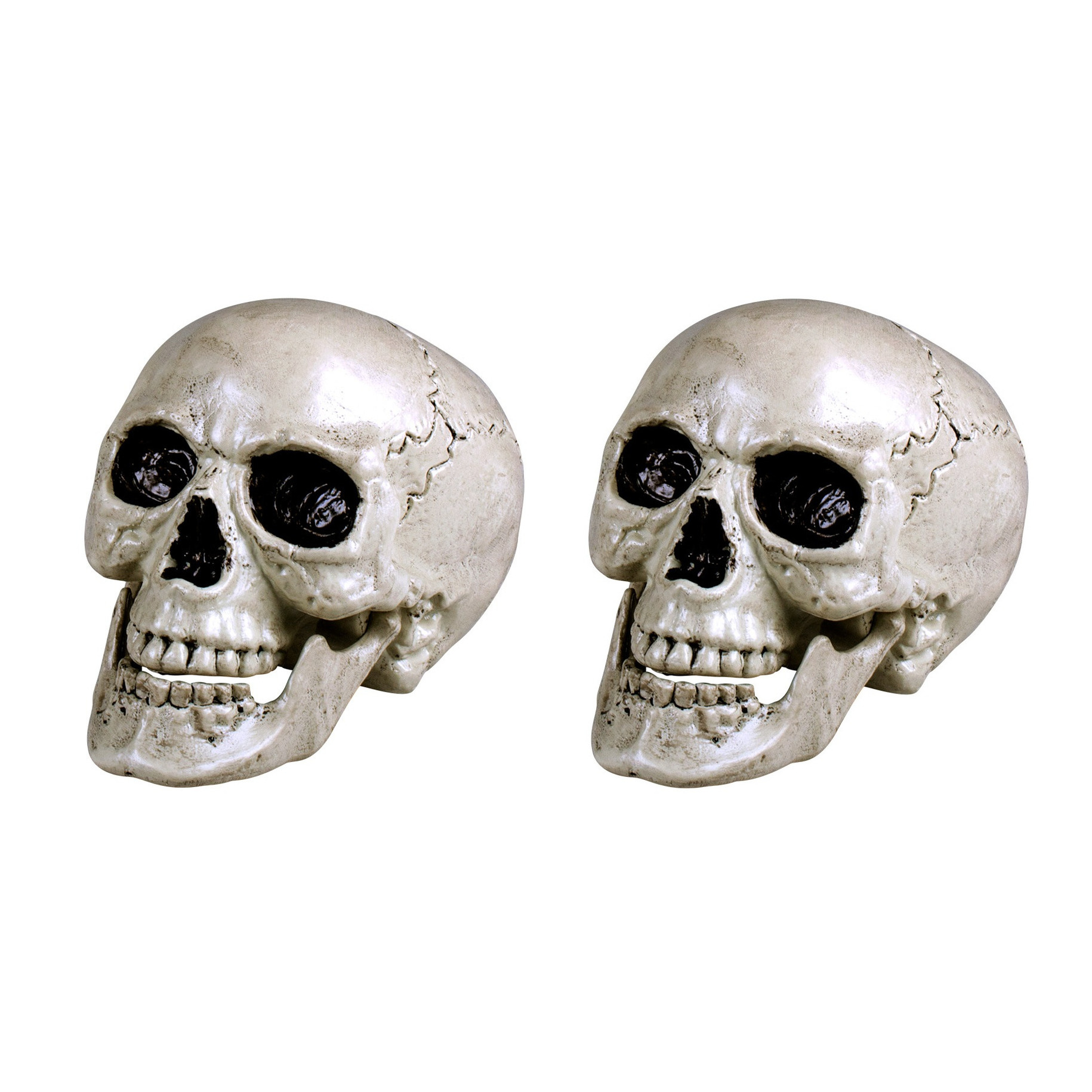 2x stuks horror decoratie schedel-doodskop met beweegbare kaak 20 x 15 cm