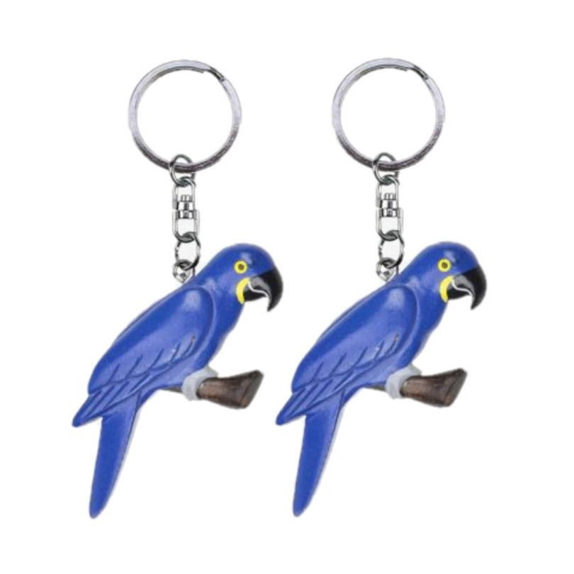 2x stuks houten blauwe papegaai sleutelhanger 8 cm