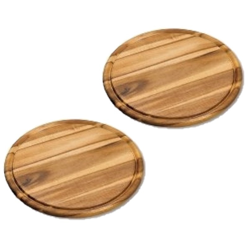 2x stuks houten broodplanken-serveerplanken rond met sapgroef 30 cm
