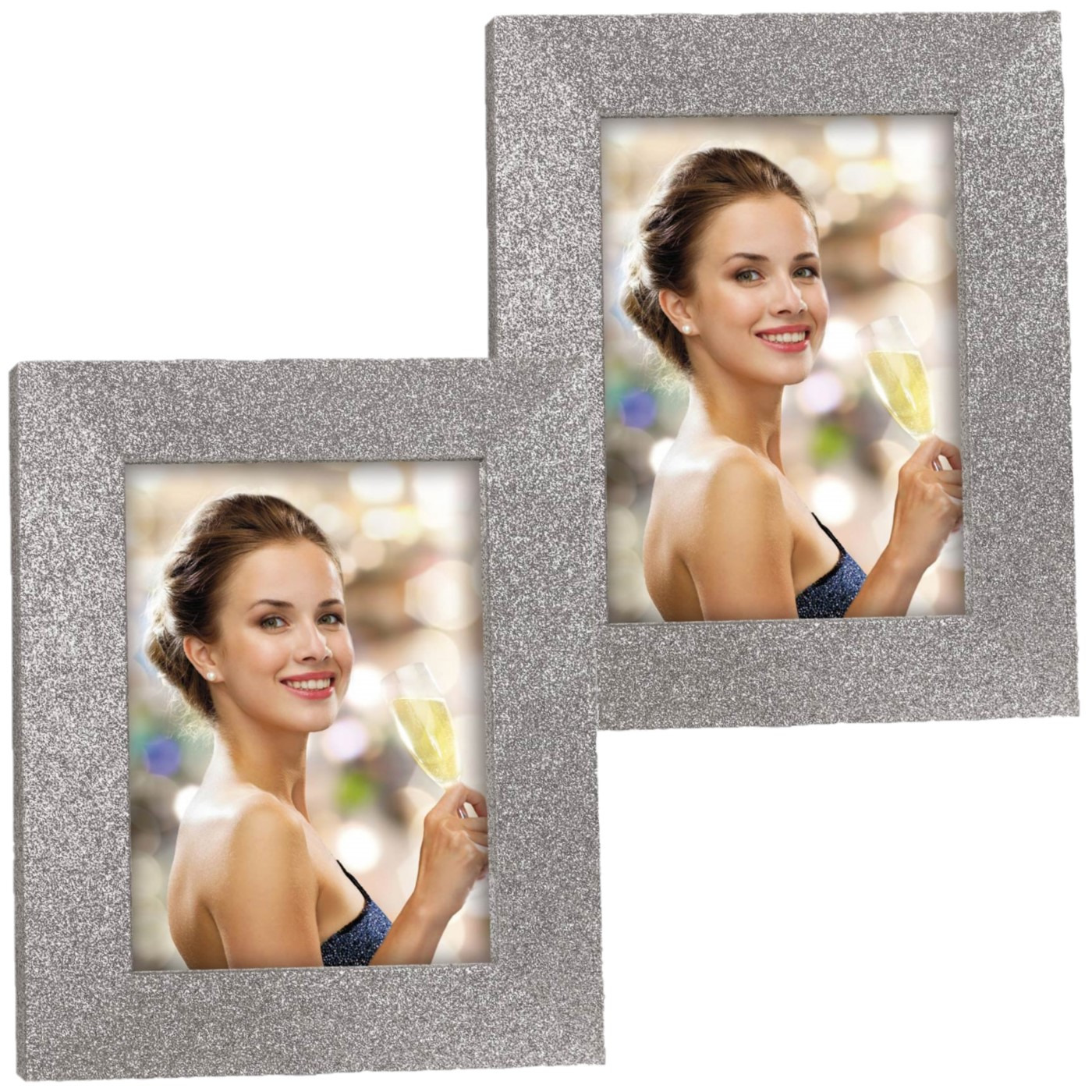 2x stuks houten fotolijstje zilver met glitters geschikt voor een foto van 13 x 18 cm