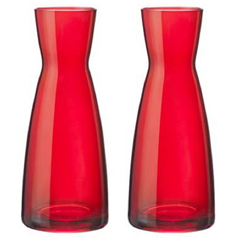 2x stuks Karaf vorm bloemen vaas rood glas 20.5 cm