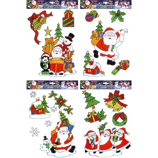 2x stuks kerst decoratie stickers kerstman plaatjes set
