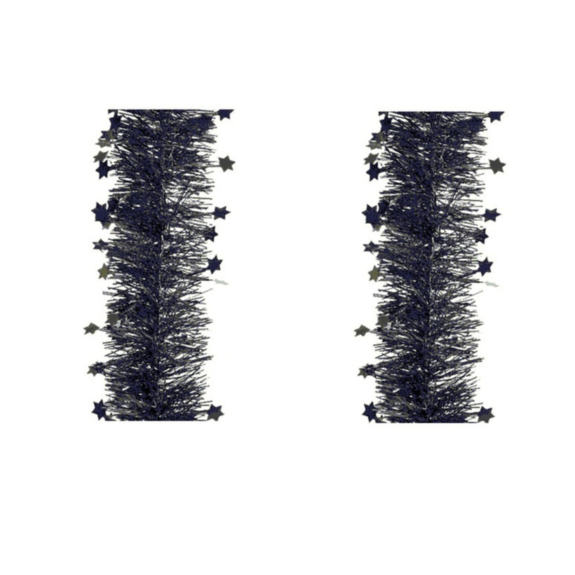 2x stuks kerst lametta guirlandes zwart sterren-glinsterend 10 cm breed x 270 cm