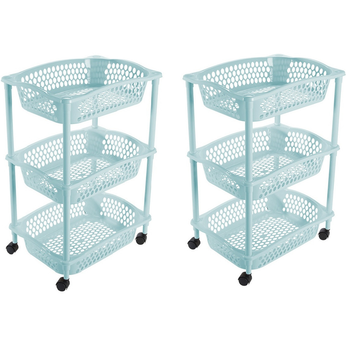 2x stuks keuken opberg trolleys-roltafels met 3 manden 62 cm lichtblauw
