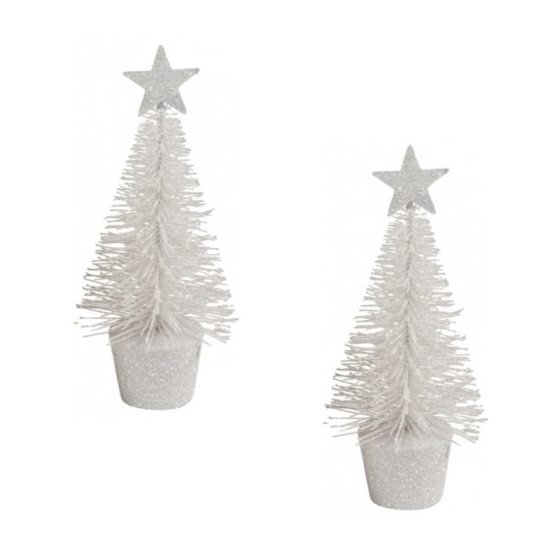 2x stuks klein wit kerstboompje 15 cm kerstdecoratie-kerstversiering
