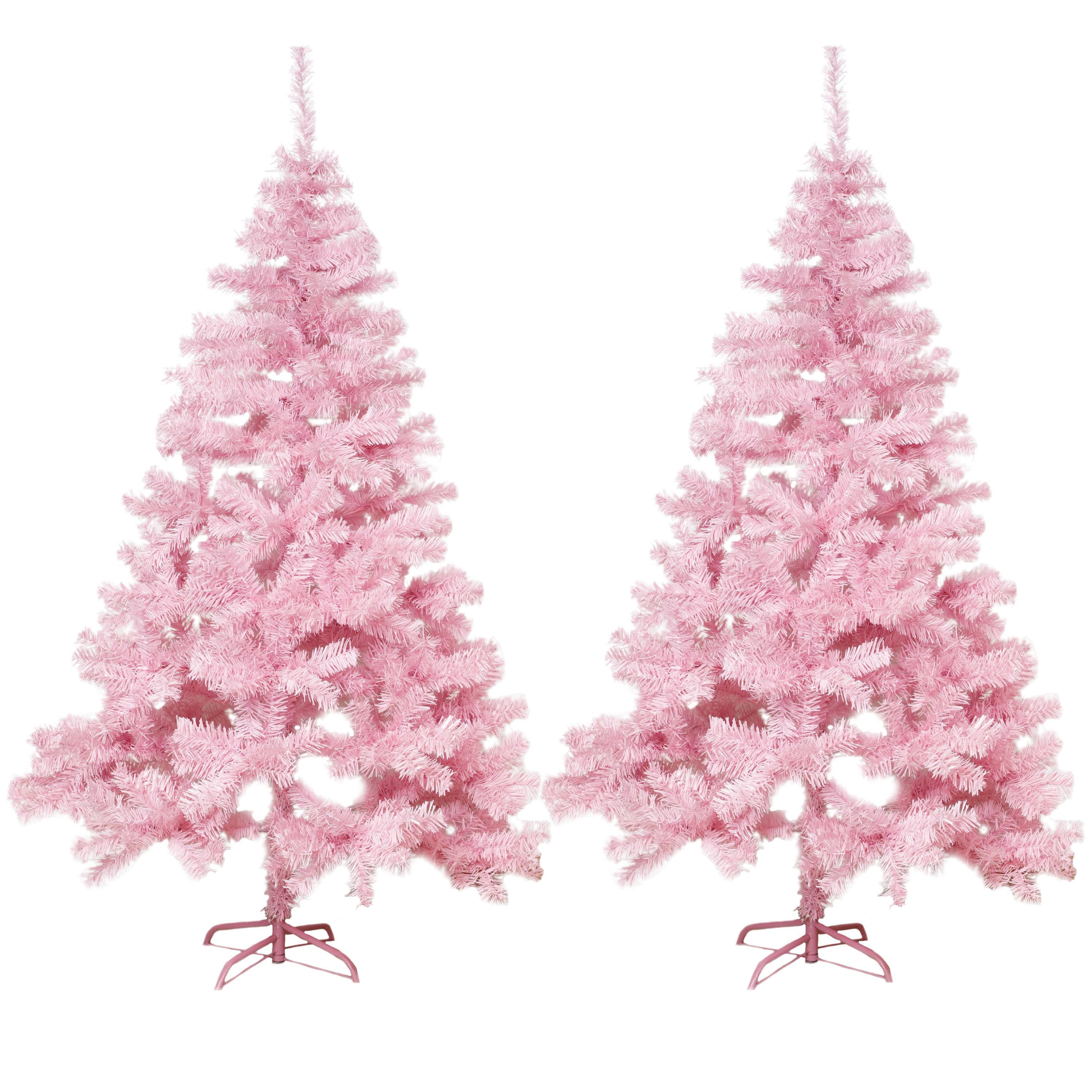 2x stuks kunst kerstbomen-kunstbomen roze 180 cm
