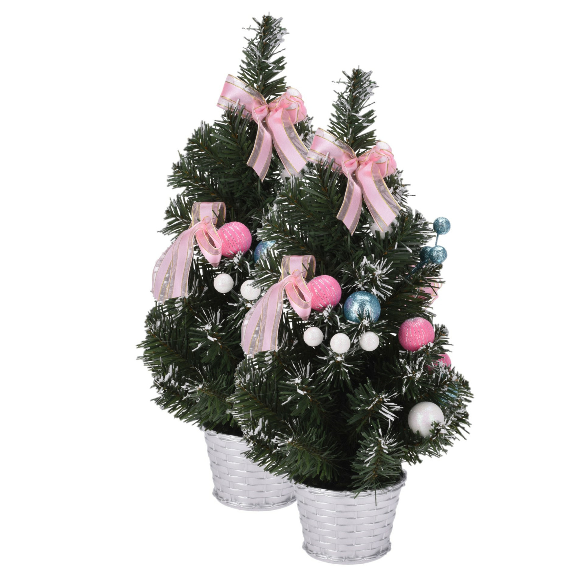 2x stuks kunstbomen-kunst kerstbomen inclusief kerstversiering 40 cm kerstversiering