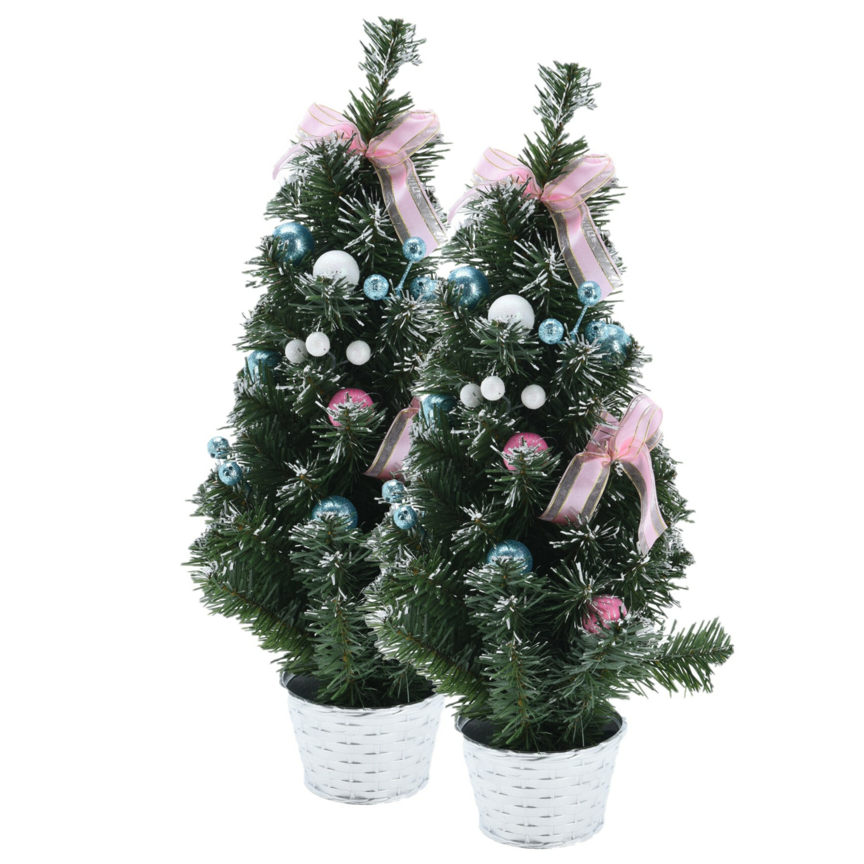 2x stuks kunstbomen-kunst kerstbomen inclusief kerstversiering 50 cm kerstversiering