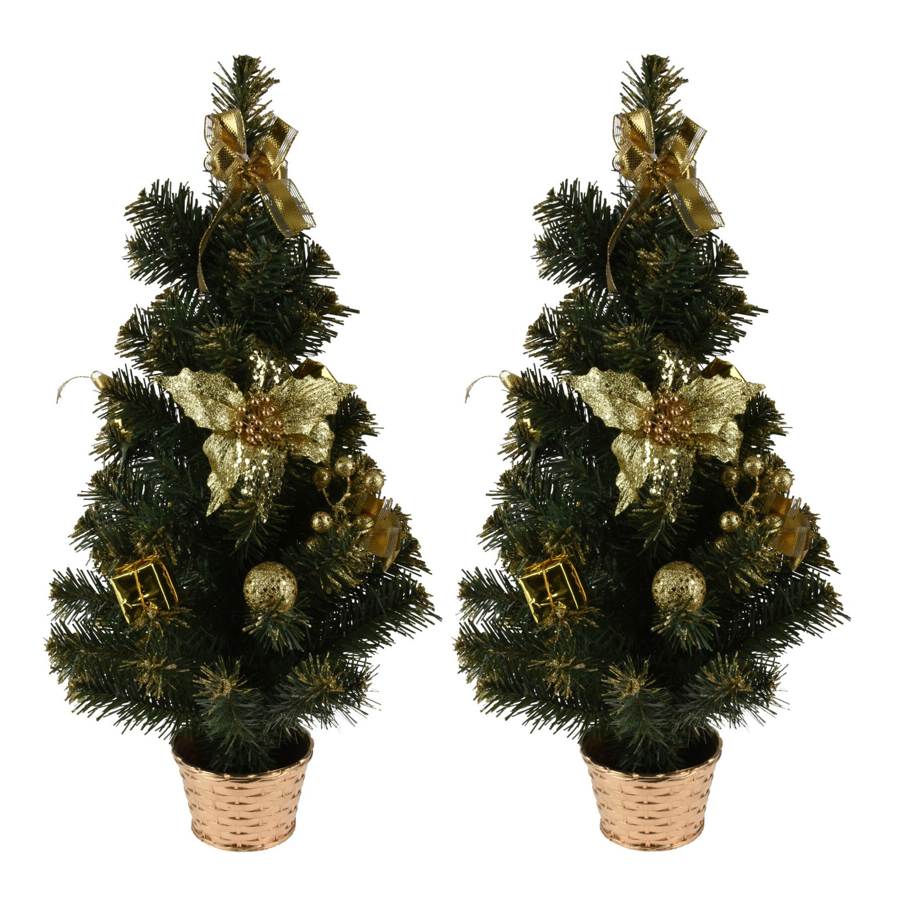 2x stuks kunstbomen-kunst kerstbomen met kerstversiering 60 cm