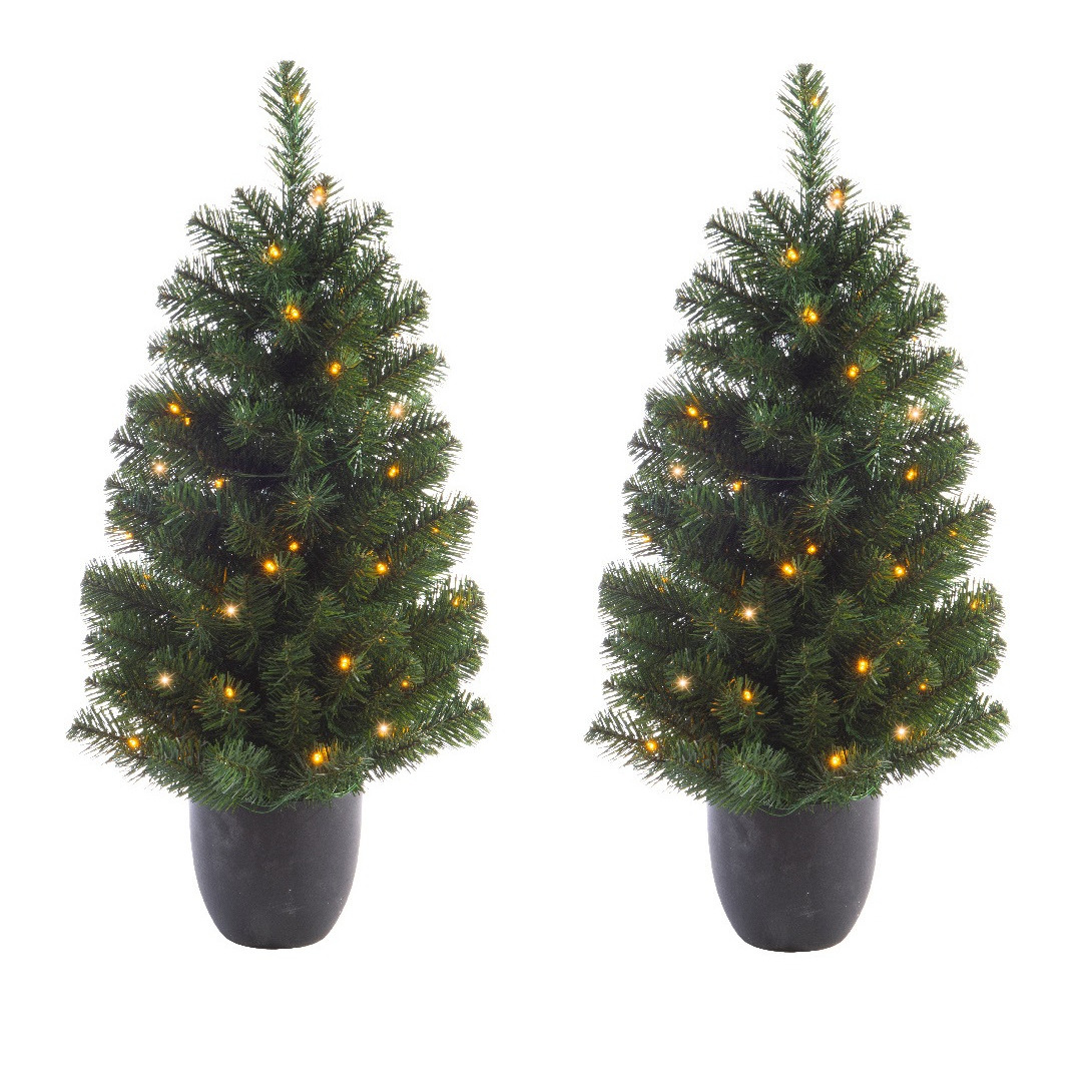 2x stuks kunstbomen-kunst kerstbomen met verlichting 120 cm
