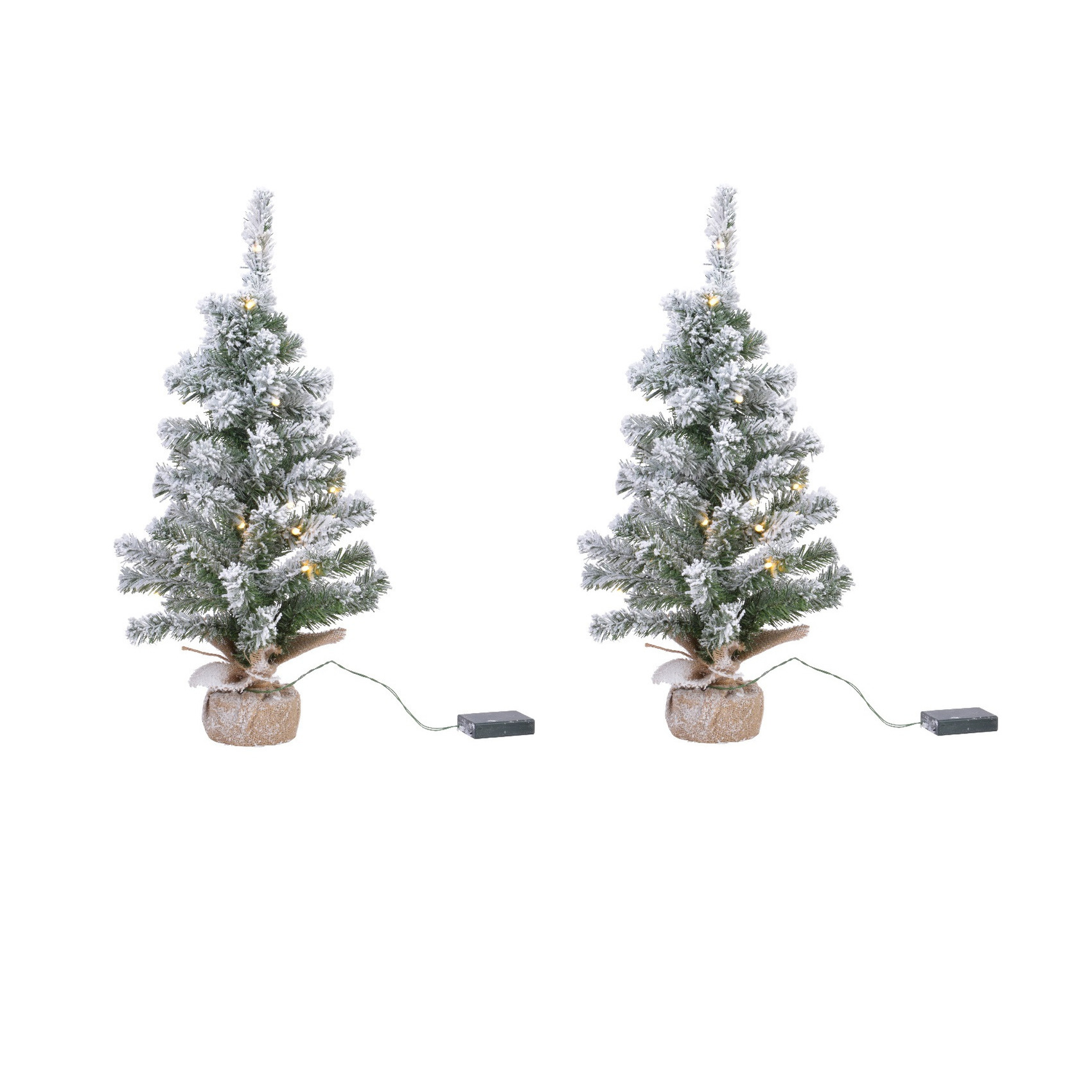 2x stuks kunstboom-kunst kerstboom met sneeuw en licht 60 cm