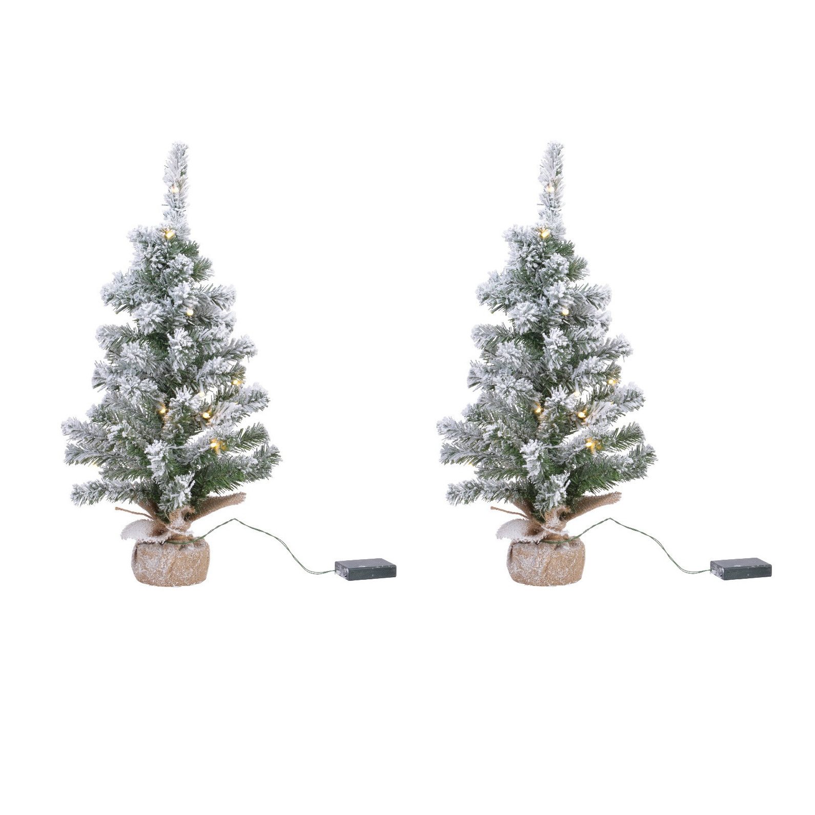 2x stuks kunstboom-kunst kerstboom met sneeuw en licht 75 cm