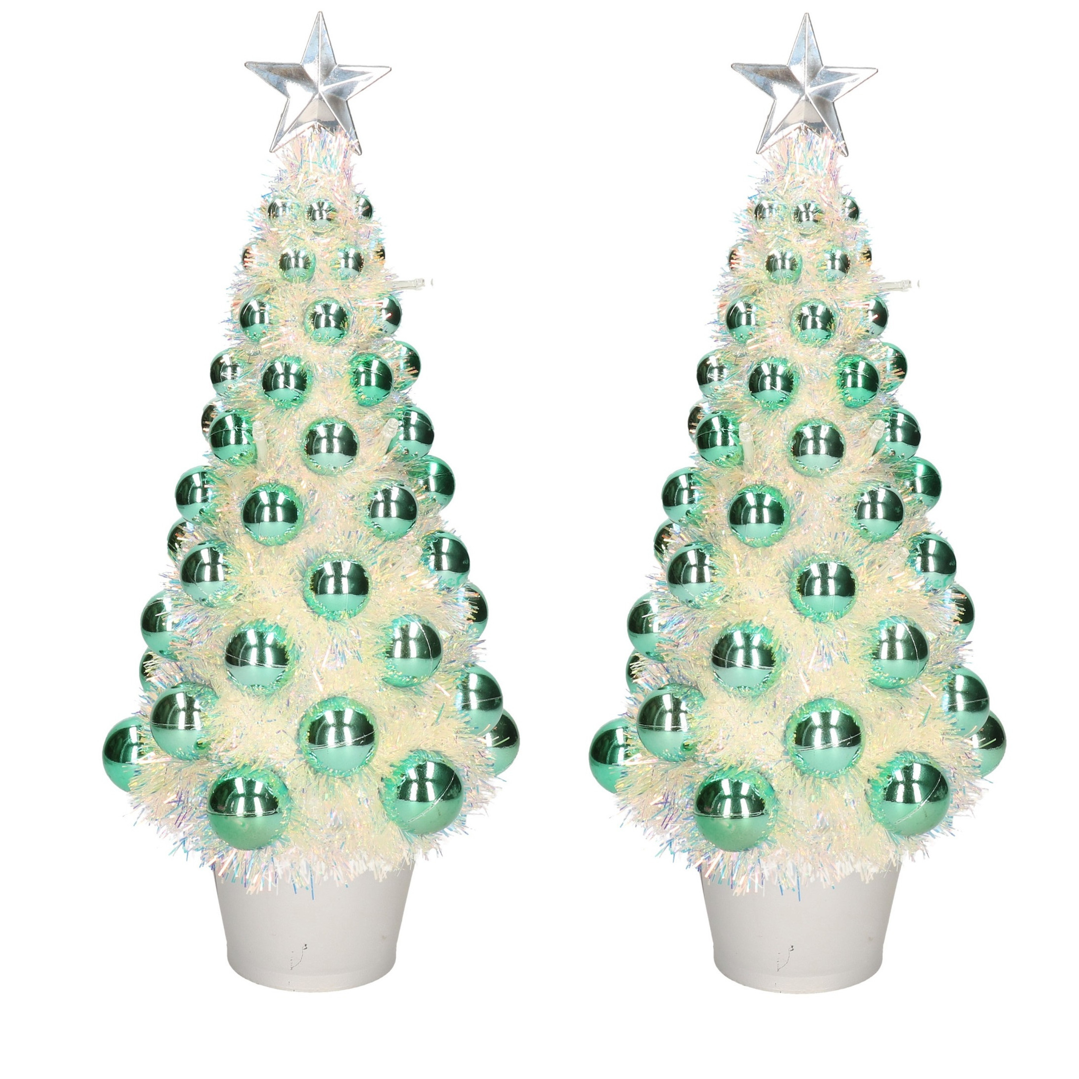 2x stuks kunstkerstbomen compleet met lichtjes en ballen groen 40 cm