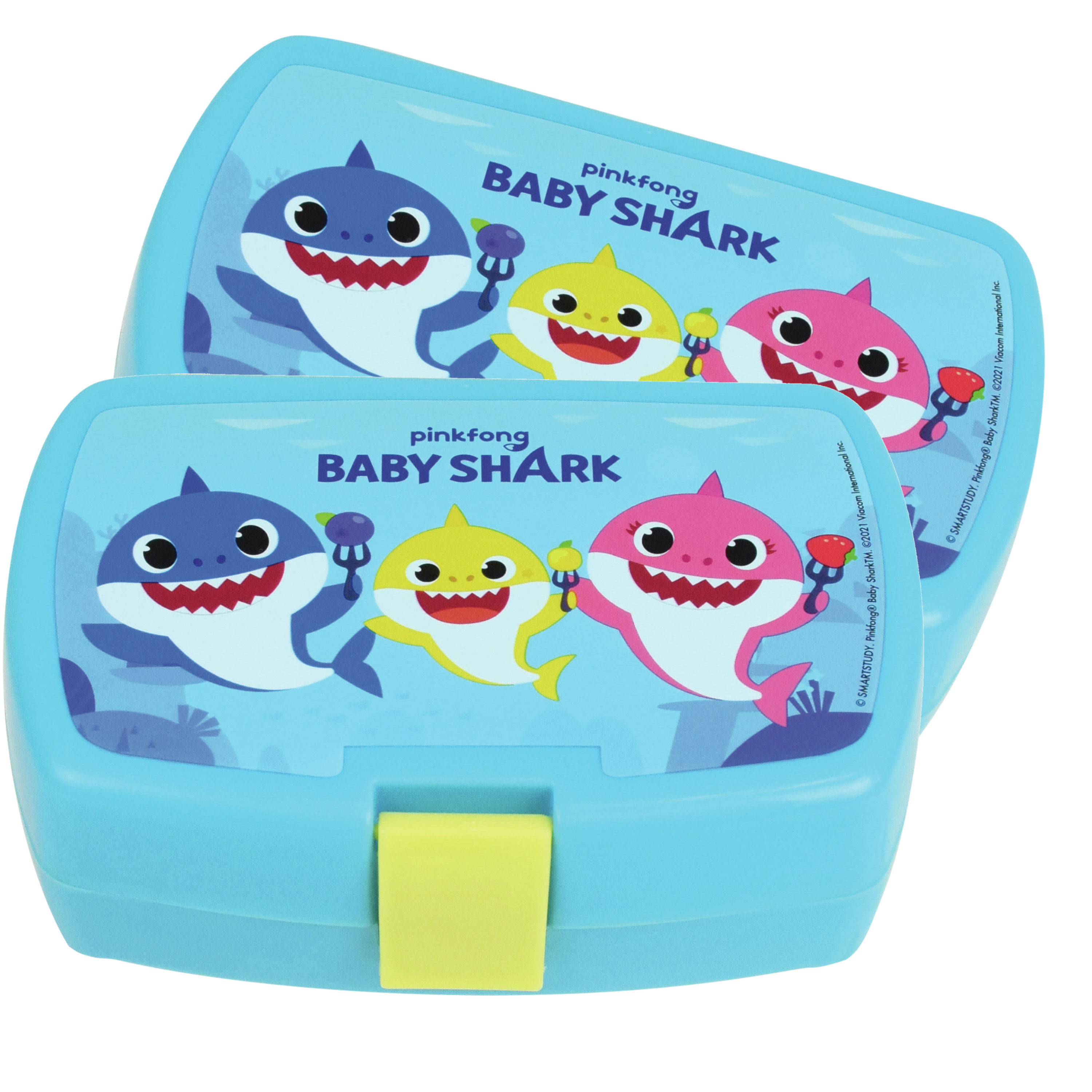 2x stuks kunststof broodtrommels-lunchboxen Baby Shark 16 x 11 cm