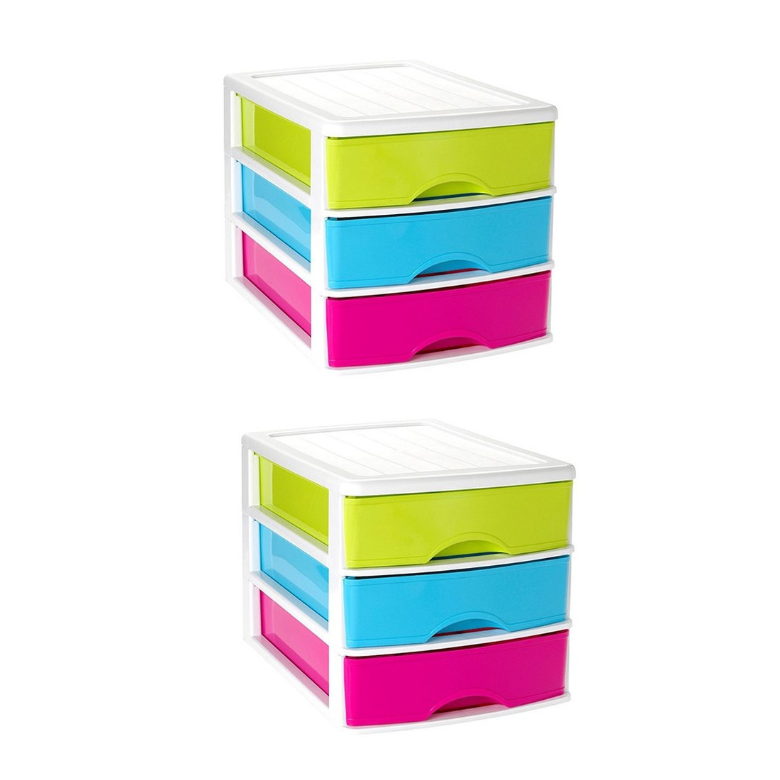 2x stuks ladeblok-bureau organizer met 3 lades multi-color-wit L 35,5 x B 27 x H 26 cm