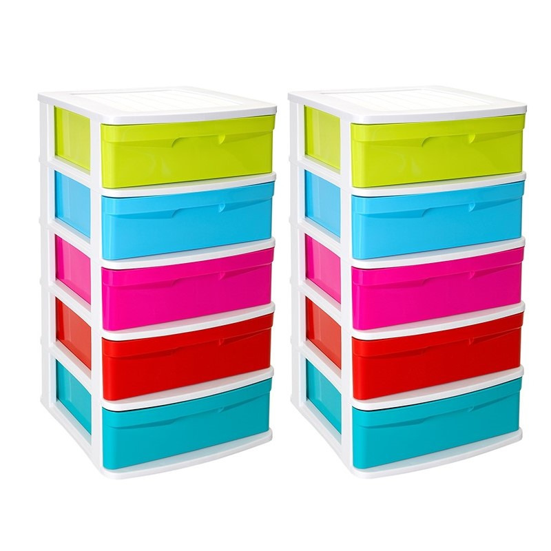 2x stuks ladeblok-bureau organizer met 5x lades multi-color-wit L40 x B39 x H81 cm