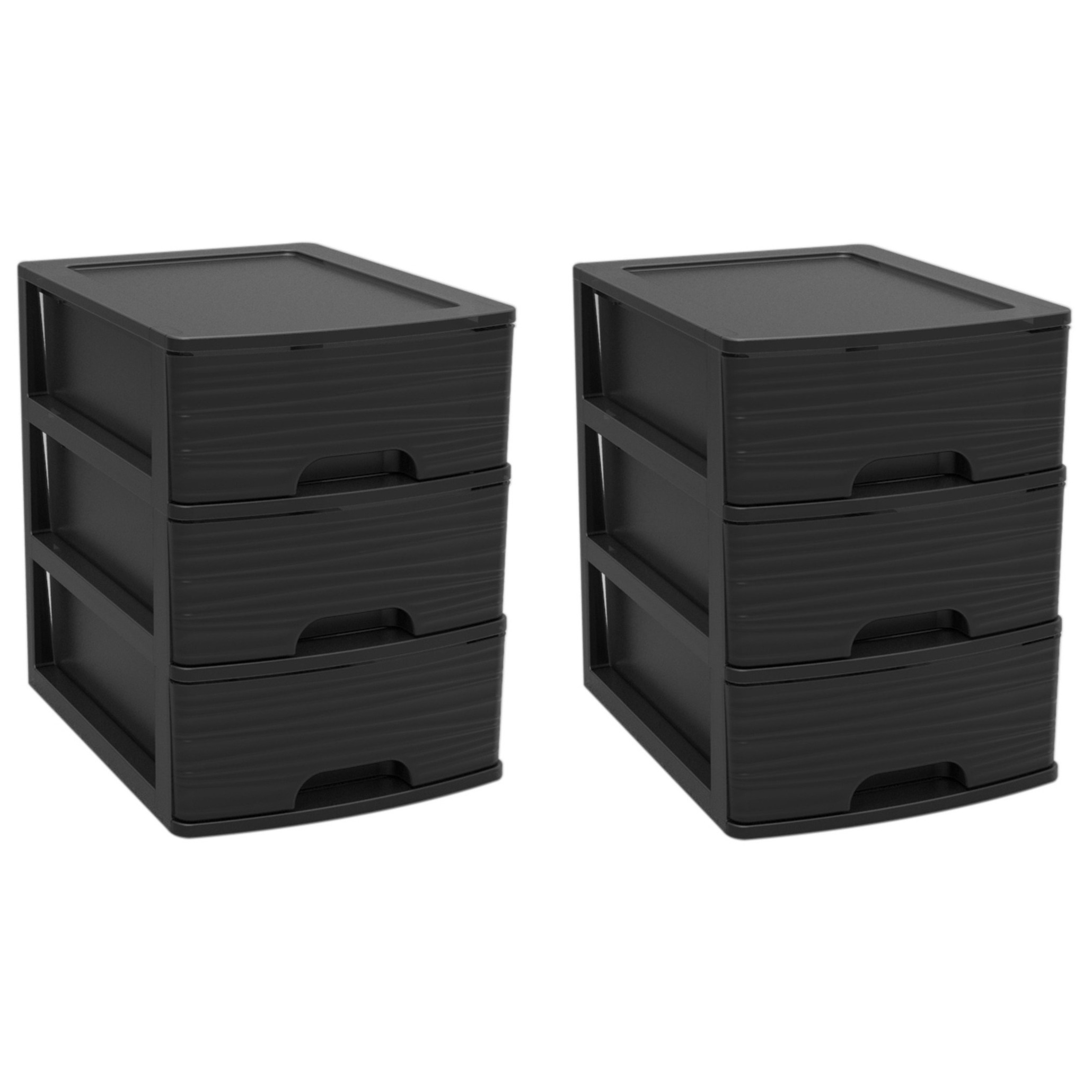 2x stuks ladenkast-bureau organizers zwart A5 3x lades stapelbaar L19 x B26 x H25 cm