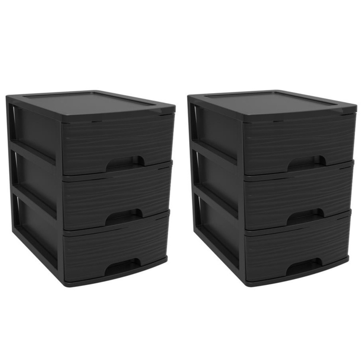 2x stuks ladenkast-bureau organizers zwart A5 3x lades stapelbaar L27 x B36 x H35 cm