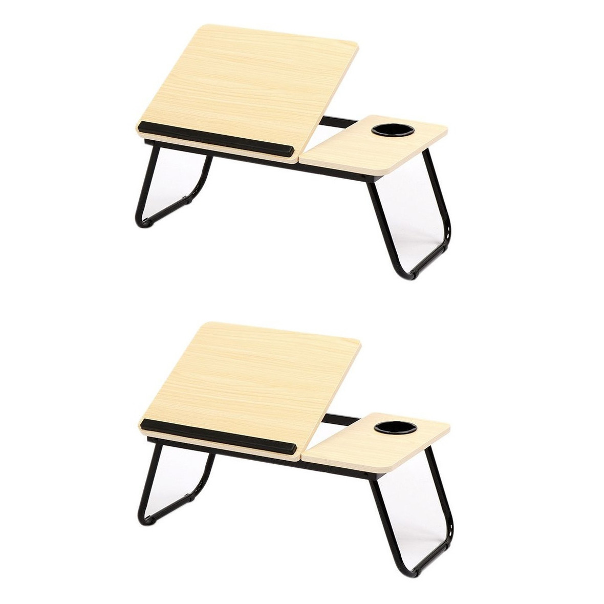 2x stuks laptoptafels-schoottafels-bedtafels naturel 62 x 37 x 26 cm