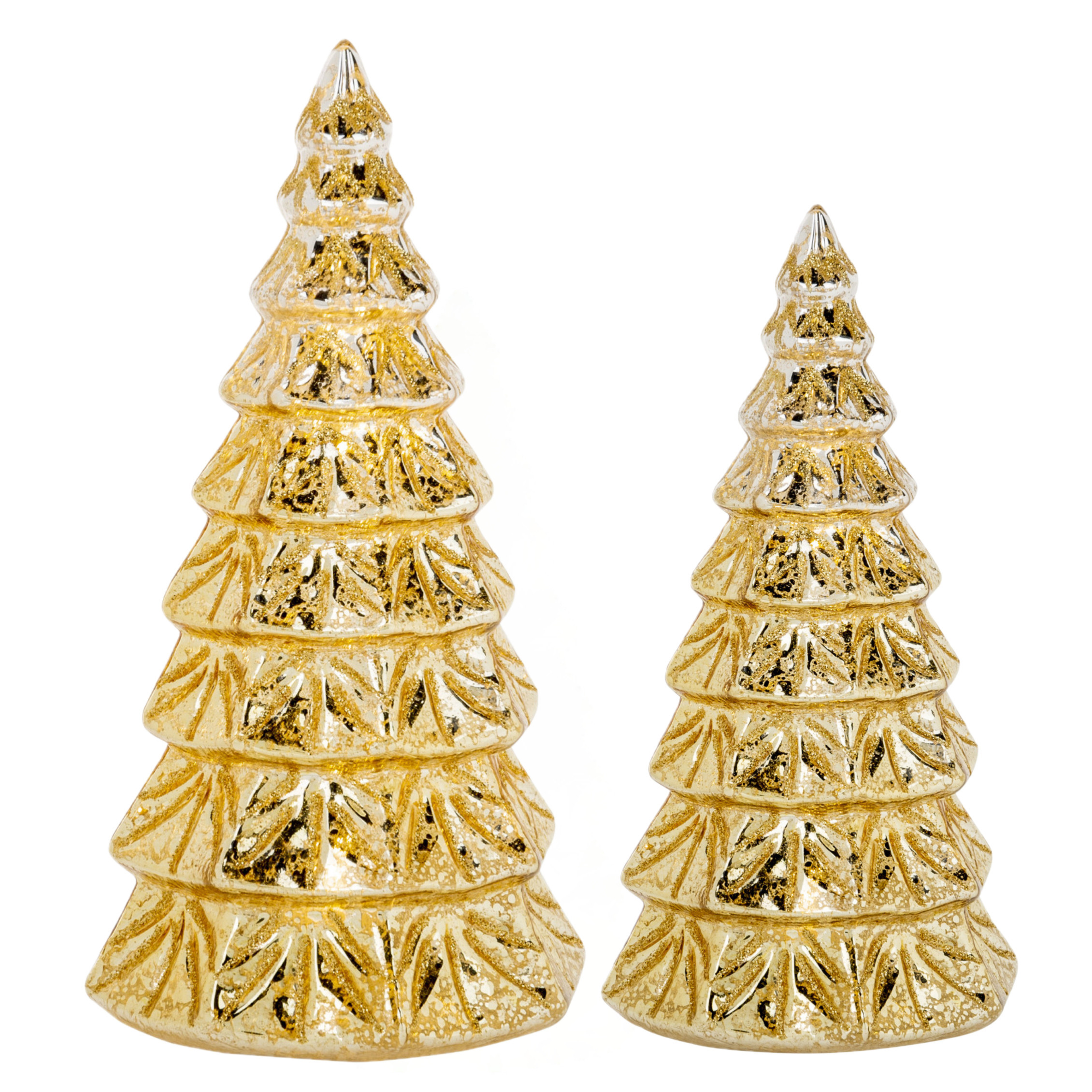 2x stuks led kaarsen kerstboom kaarsen goud H15 cm en H19 cm
