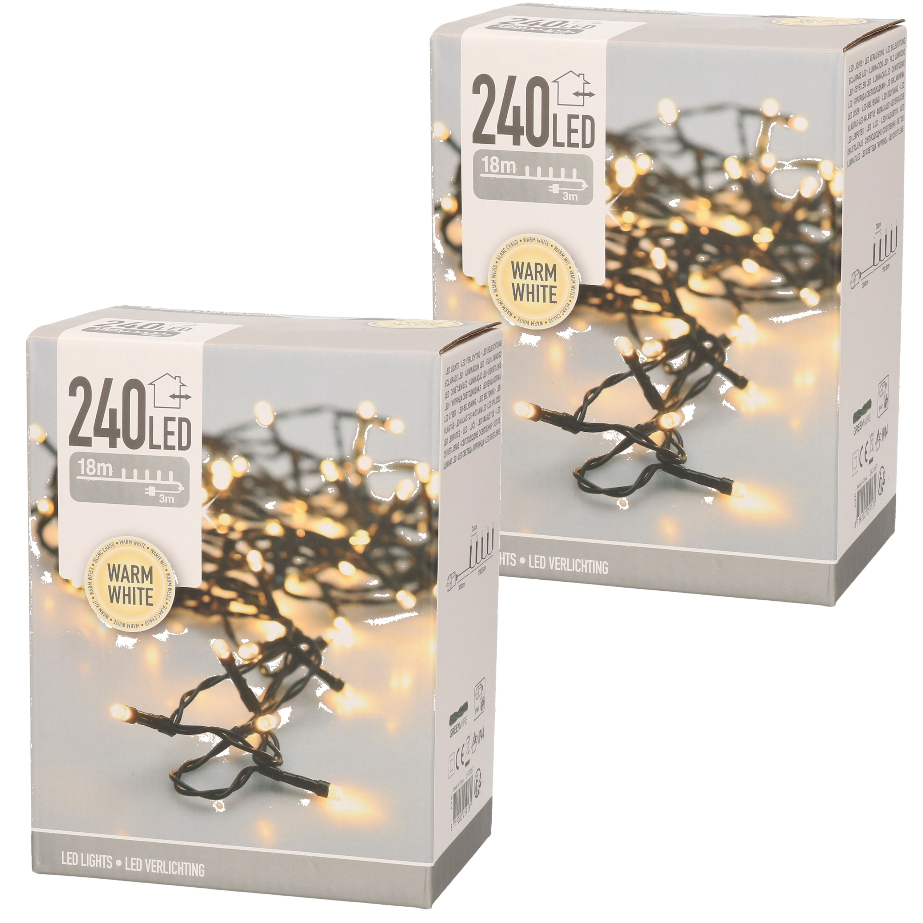 2x stuks LED kerstverlichting warm wit 240 lampjes