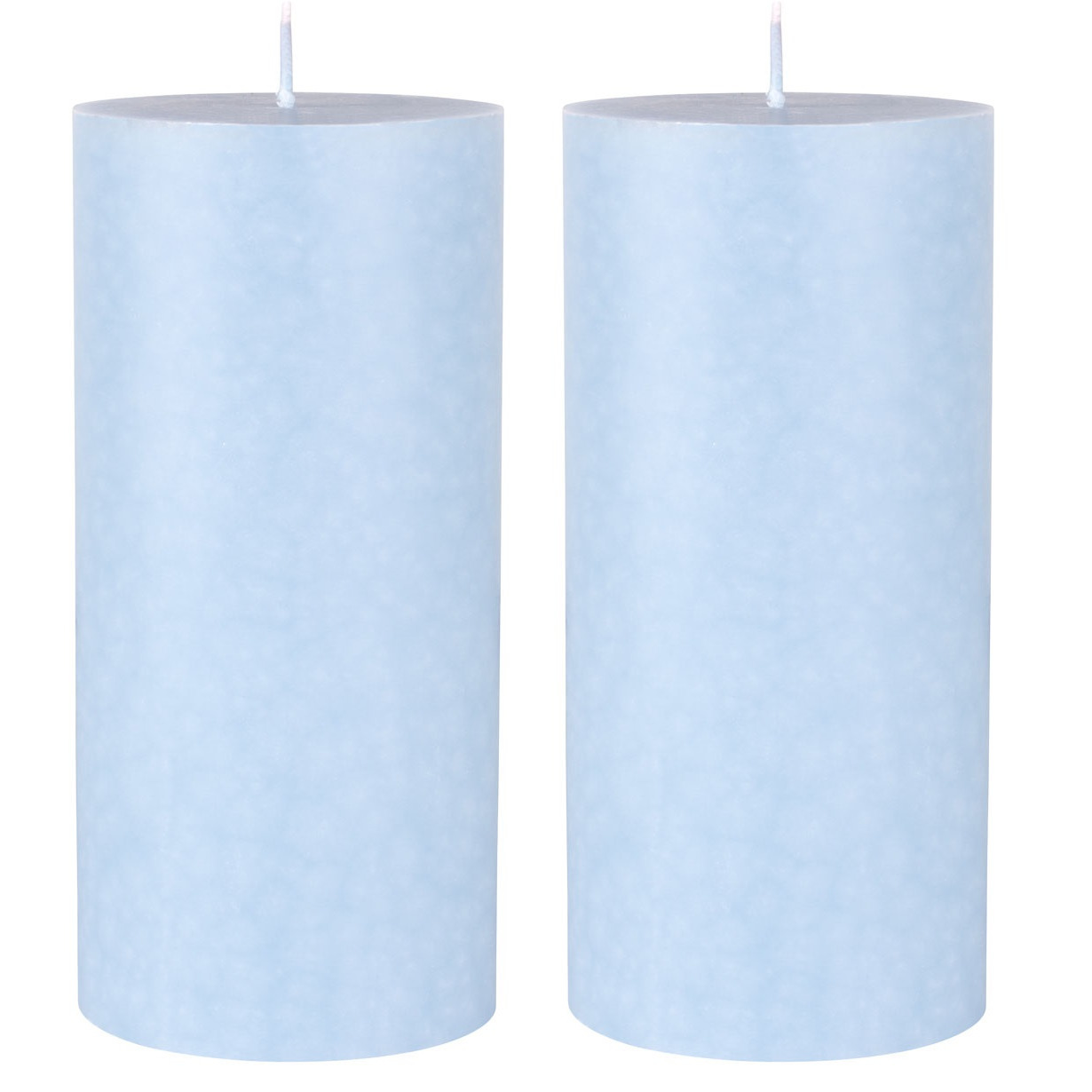 2x stuks lichtblauwe cilinder kaarsen -stompkaarsen 15 x 7 cm 50 branduren sfeerkaarsen lichtblauw