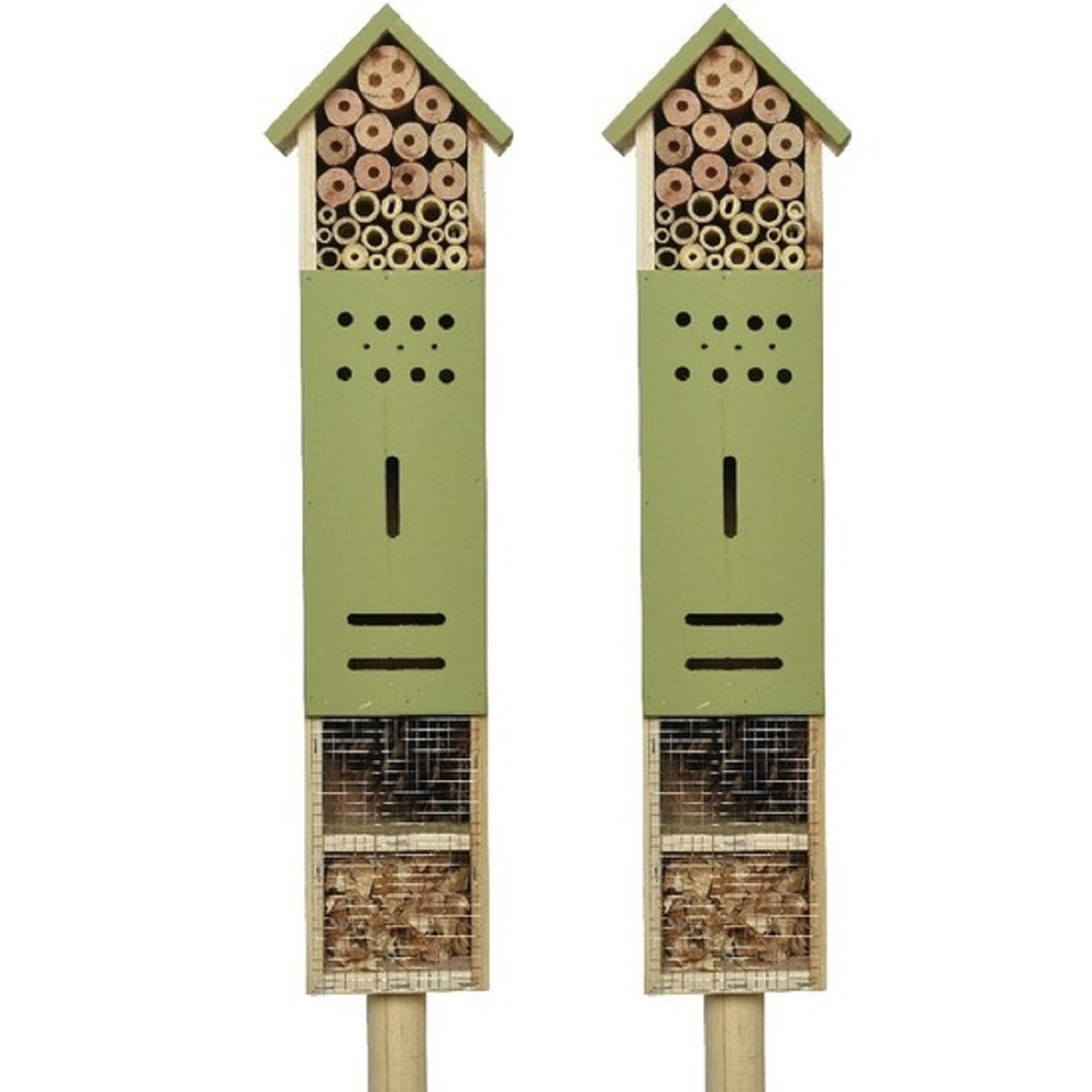 2x stuks lichtgroen huisje voor insecten 118 cm vlinderhuis-bijenhuis-wespenhotel