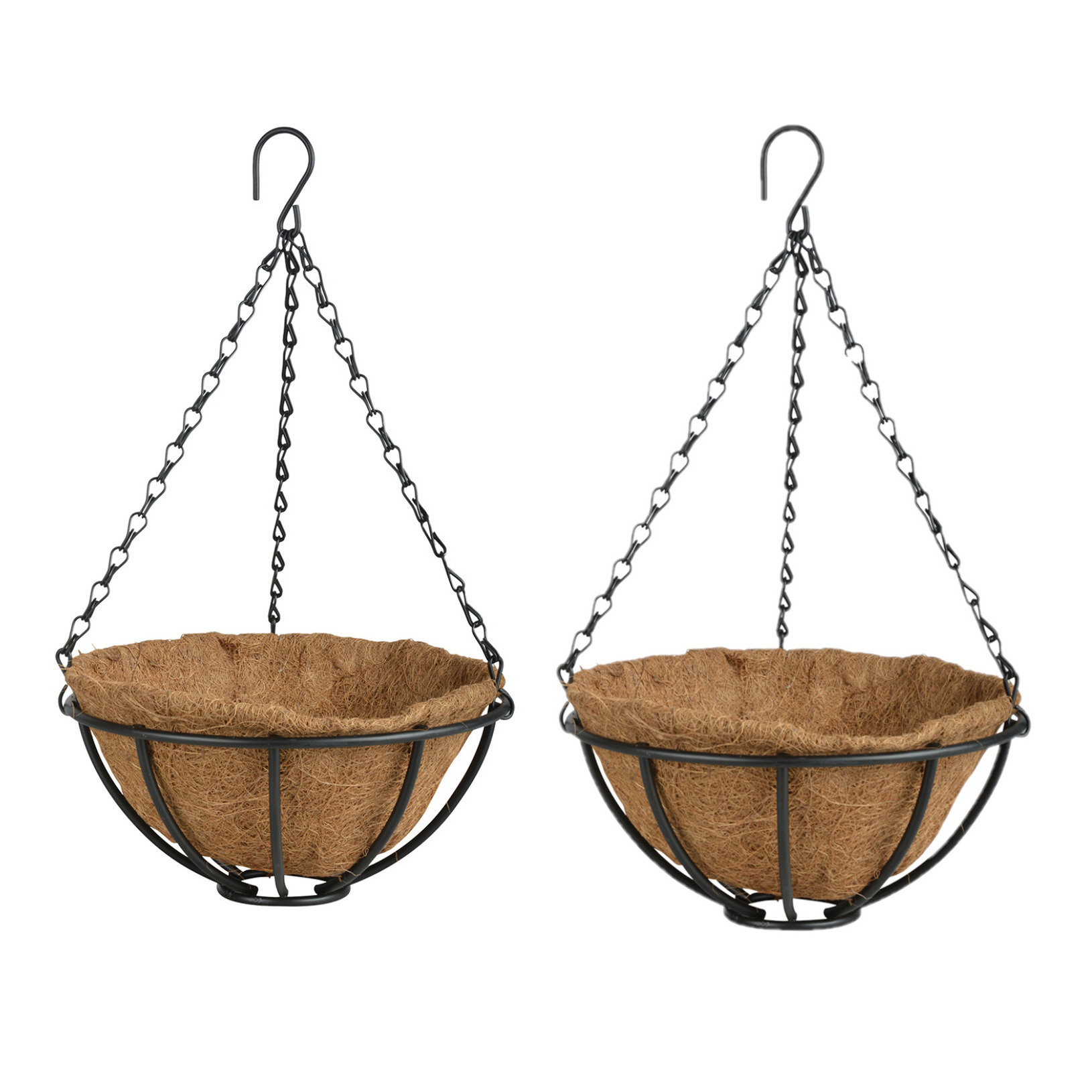 2x stuks metalen hanging baskets-plantenbakken met ketting 25 cm inclusief kokosinlegvel
