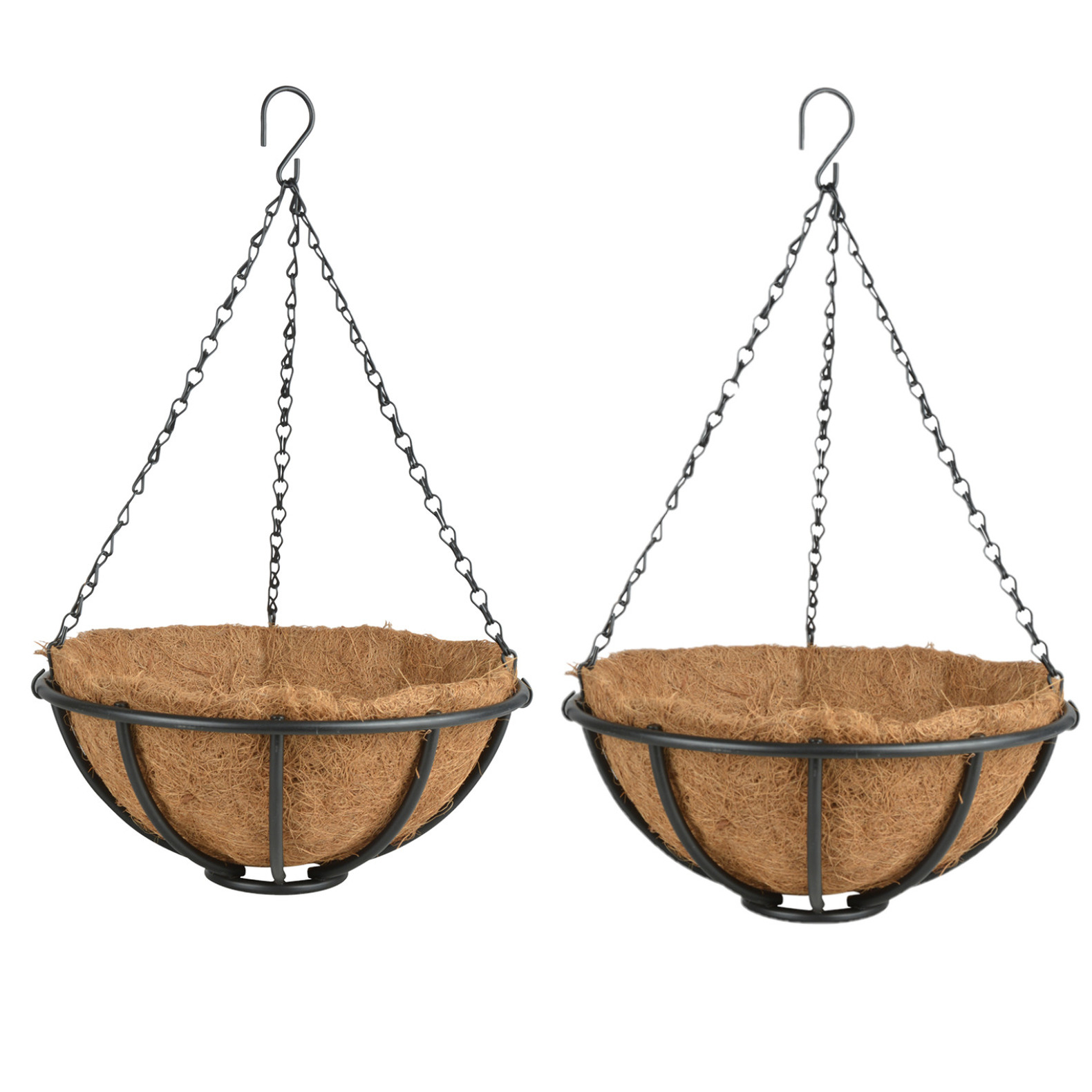 2x stuks metalen hanging baskets-plantenbakken met ketting 30 cm inclusief kokosinlegvel