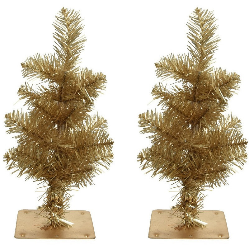 2x stuks miniboompjes-kunstbomen in het goud 35 cm