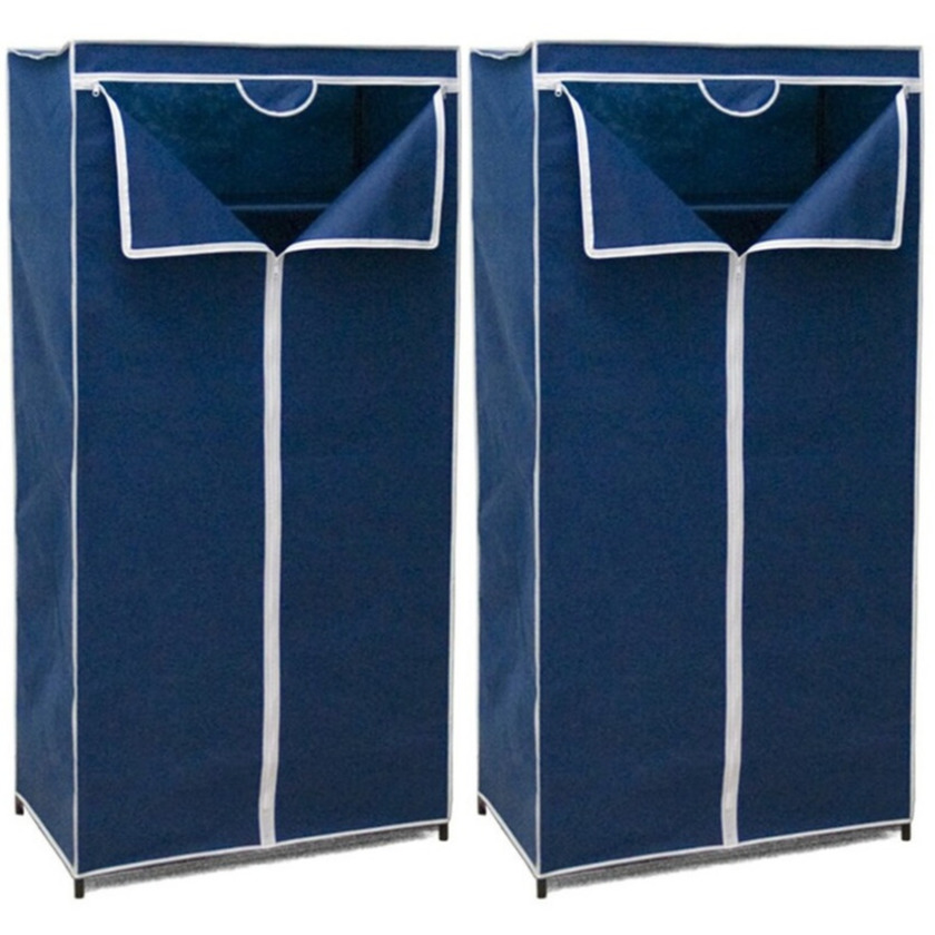 2x Stuks mobiele opvouwbare kledingkasten blauw 75 x 46 x 160 cm