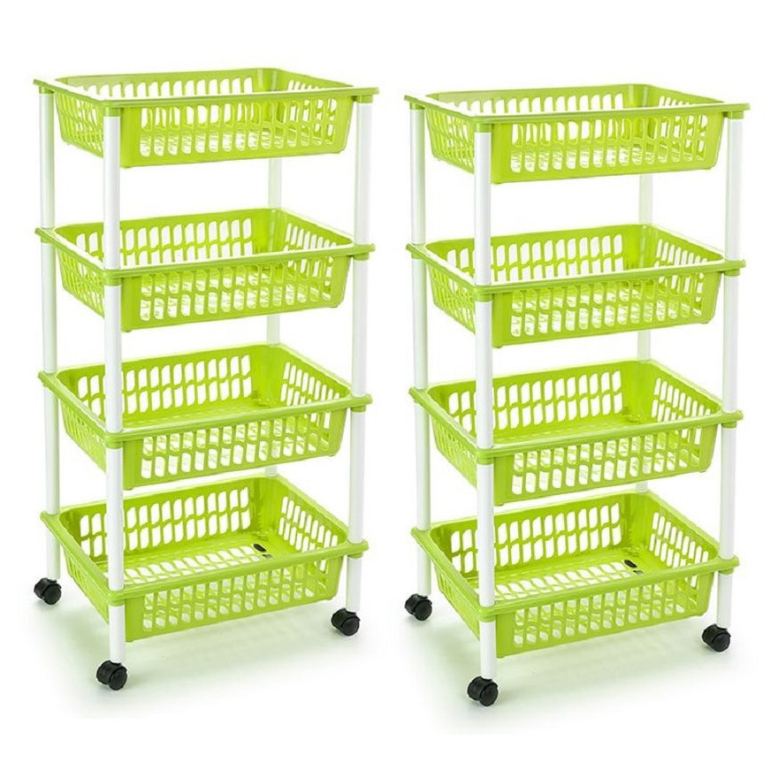 2x stuks opberger-organiser trolley-roltafel met 4 manden 85 cm groen