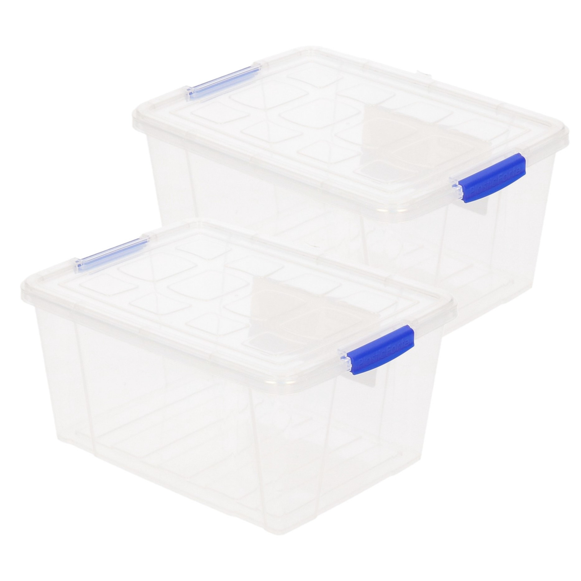 2x stuks opslagboxen-bakken-organizers met deksel 16 liter 40 x 30 x 21 cm transparant plastic