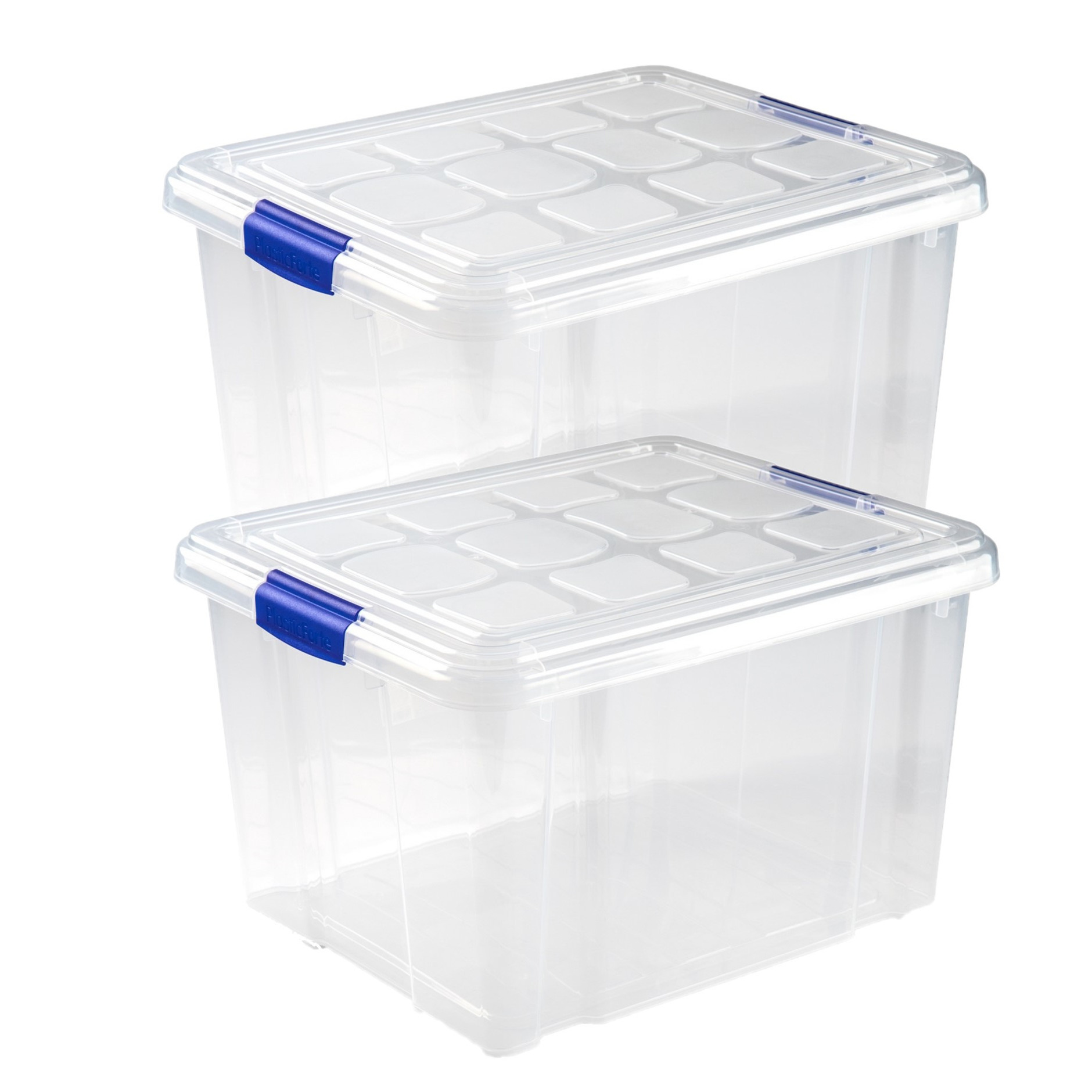 2x stuks opslagboxen-bakken-organizers met deksel 25 liter 42 x 36 x 25 cm transparant