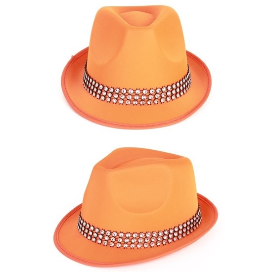 2x stuks oranje verkleed hoedje met zilveren steentjes