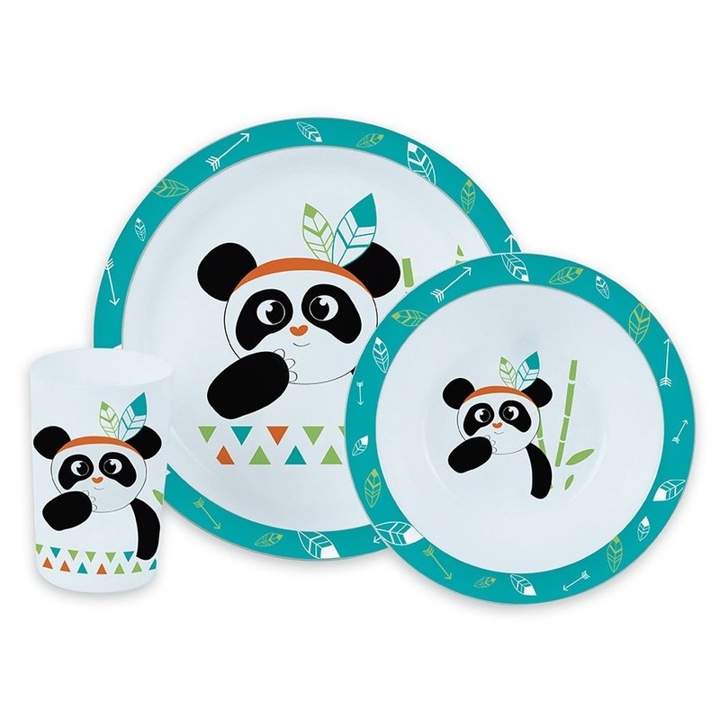 2x stuks panda kunststof serviesset 3-delig bord-diep bord-beker voor kinderen
