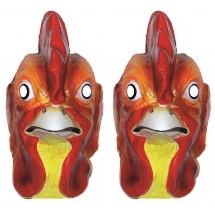 2x stuks plastic hanen-kippen dieren maskers voor volwassenen