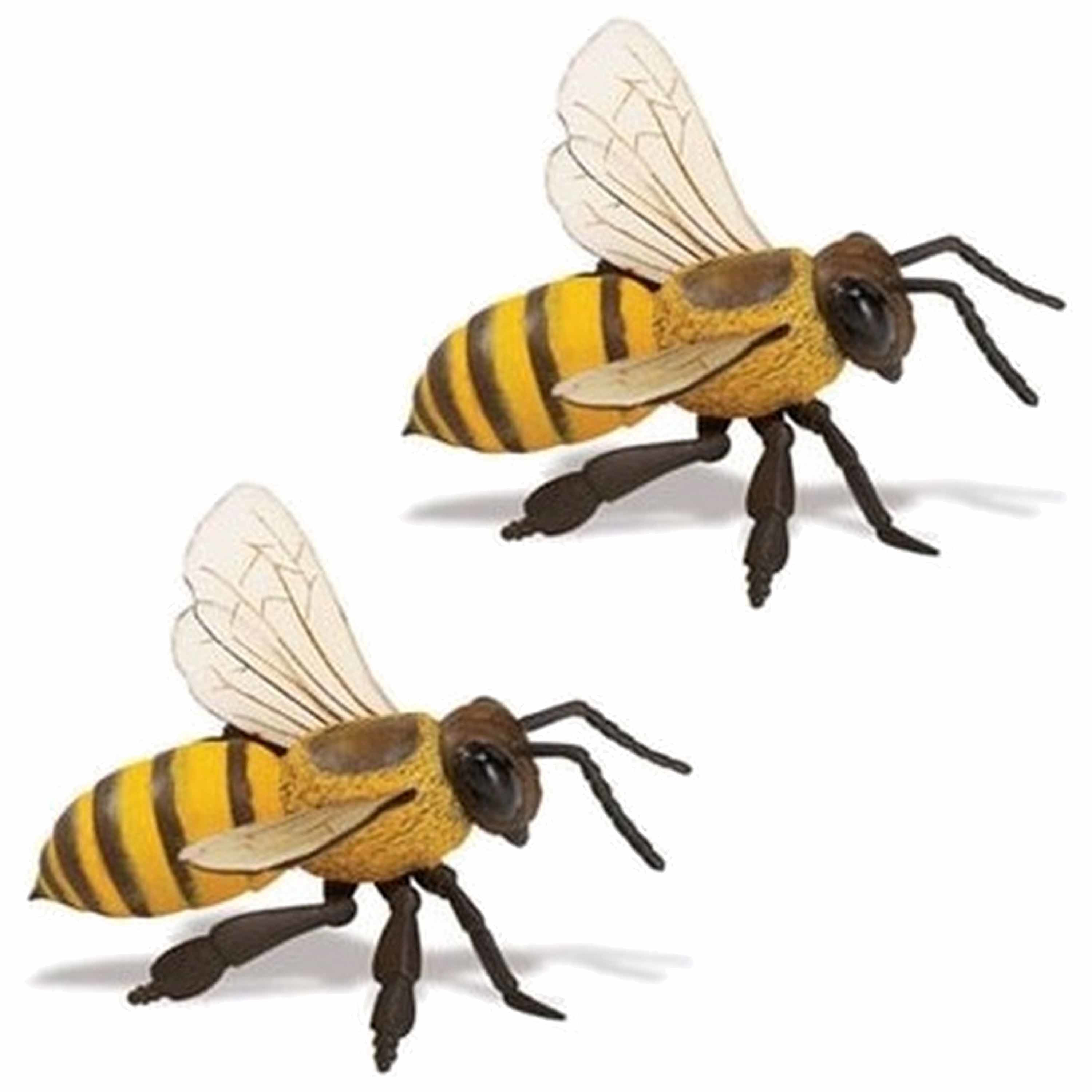 2x stuks plastic insecten-dieren speelgoed figuur honingbijen van 14 cm