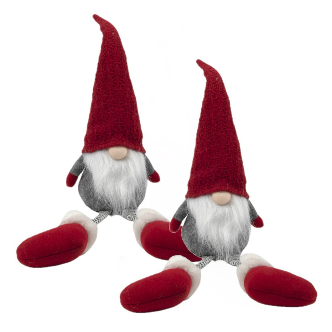2x stuks pluche gnome-dwerg decoratie poppen-knuffels met lange benen 57 cm