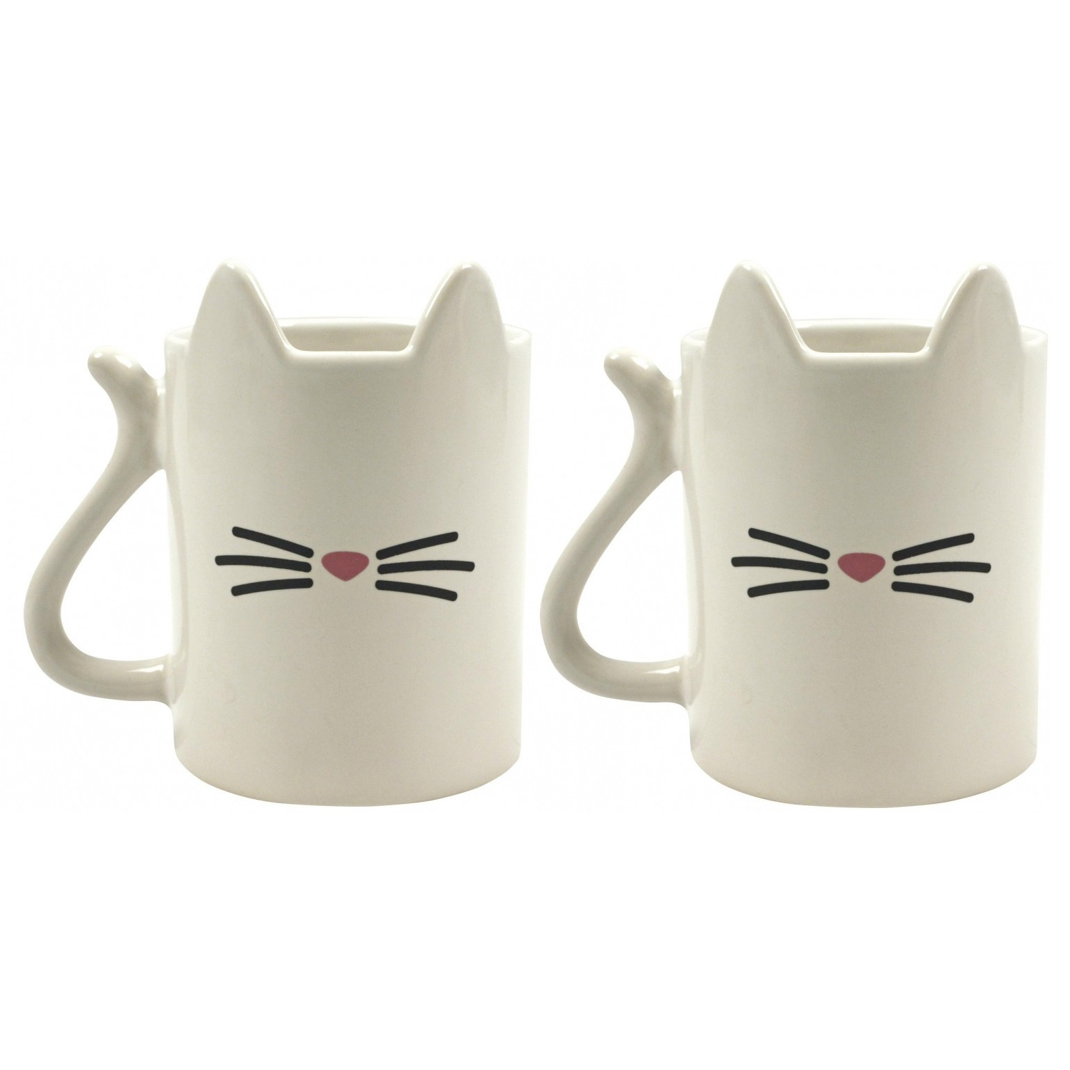 2x stuks Poezen-Katten print thema koffie bekers-mokken porselein wit 350 ml