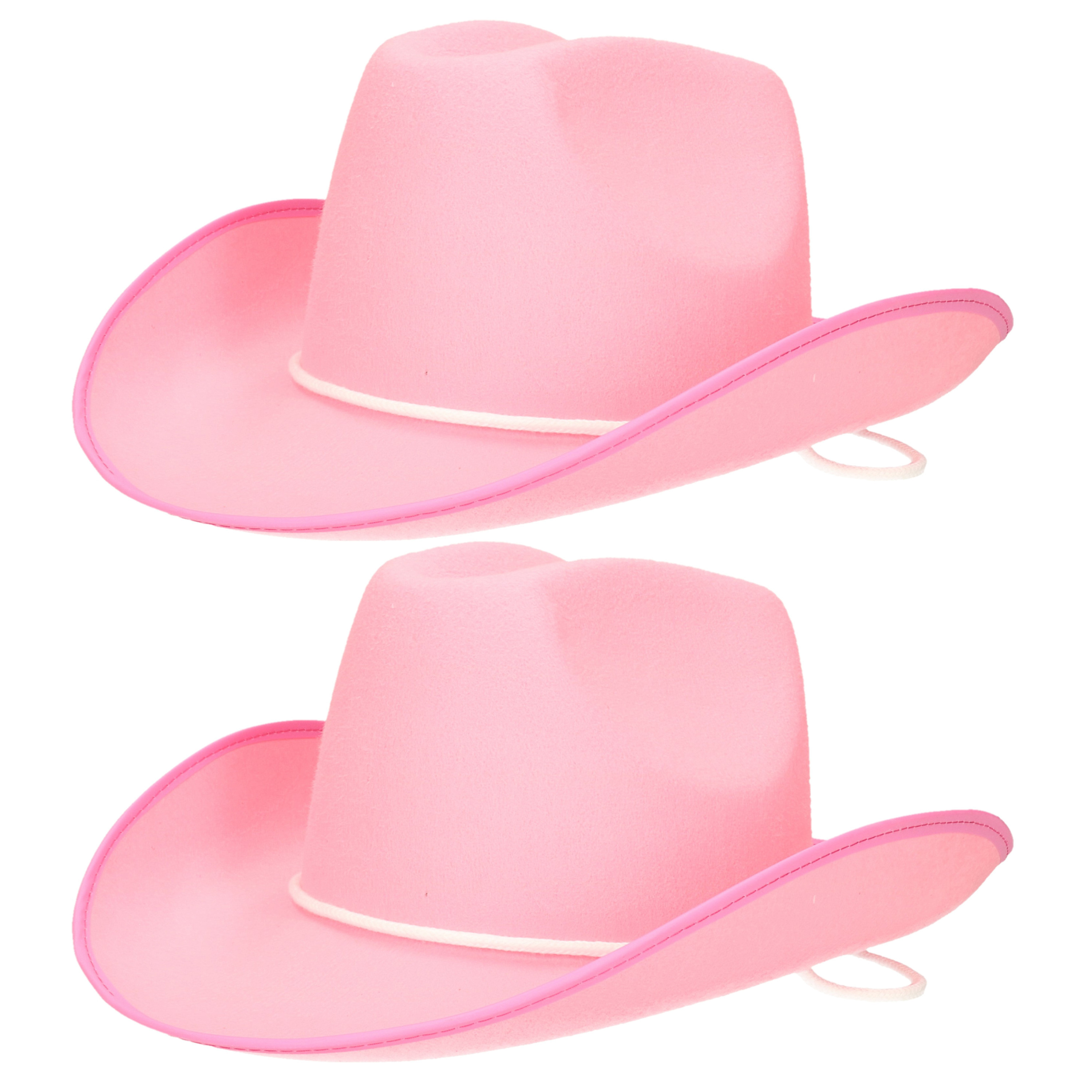 2x stuks roze cowboy hoed van vilt