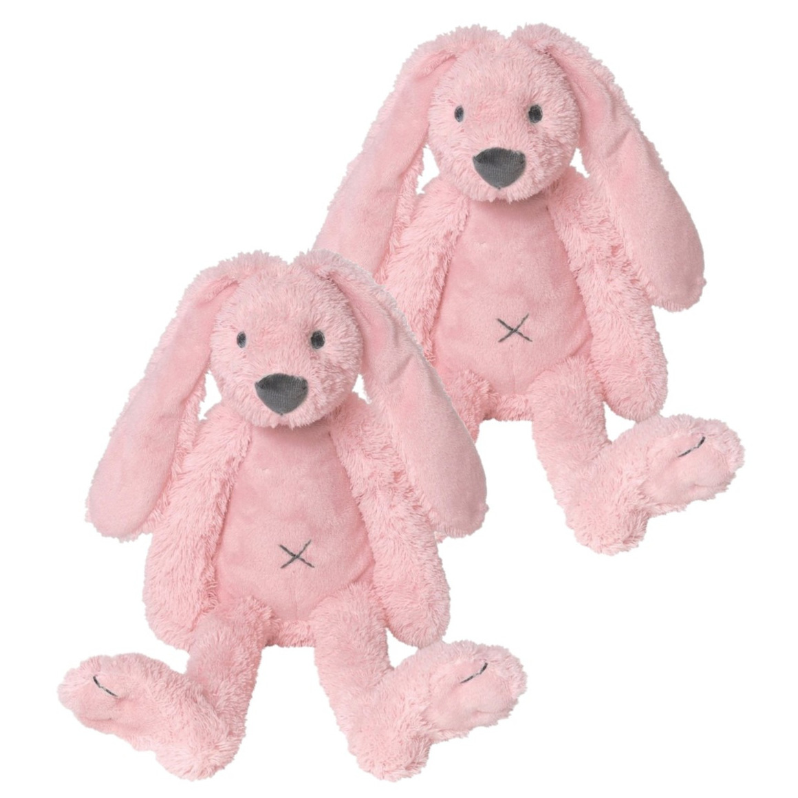 2x stuks roze knuffel konijn roze 28 cm