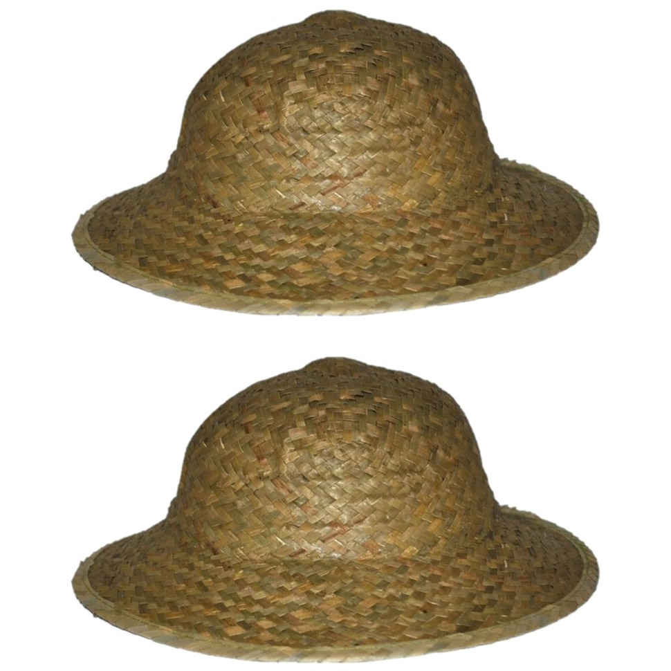 2x stuks safarihoed van stro carnaval verkleed hoeden