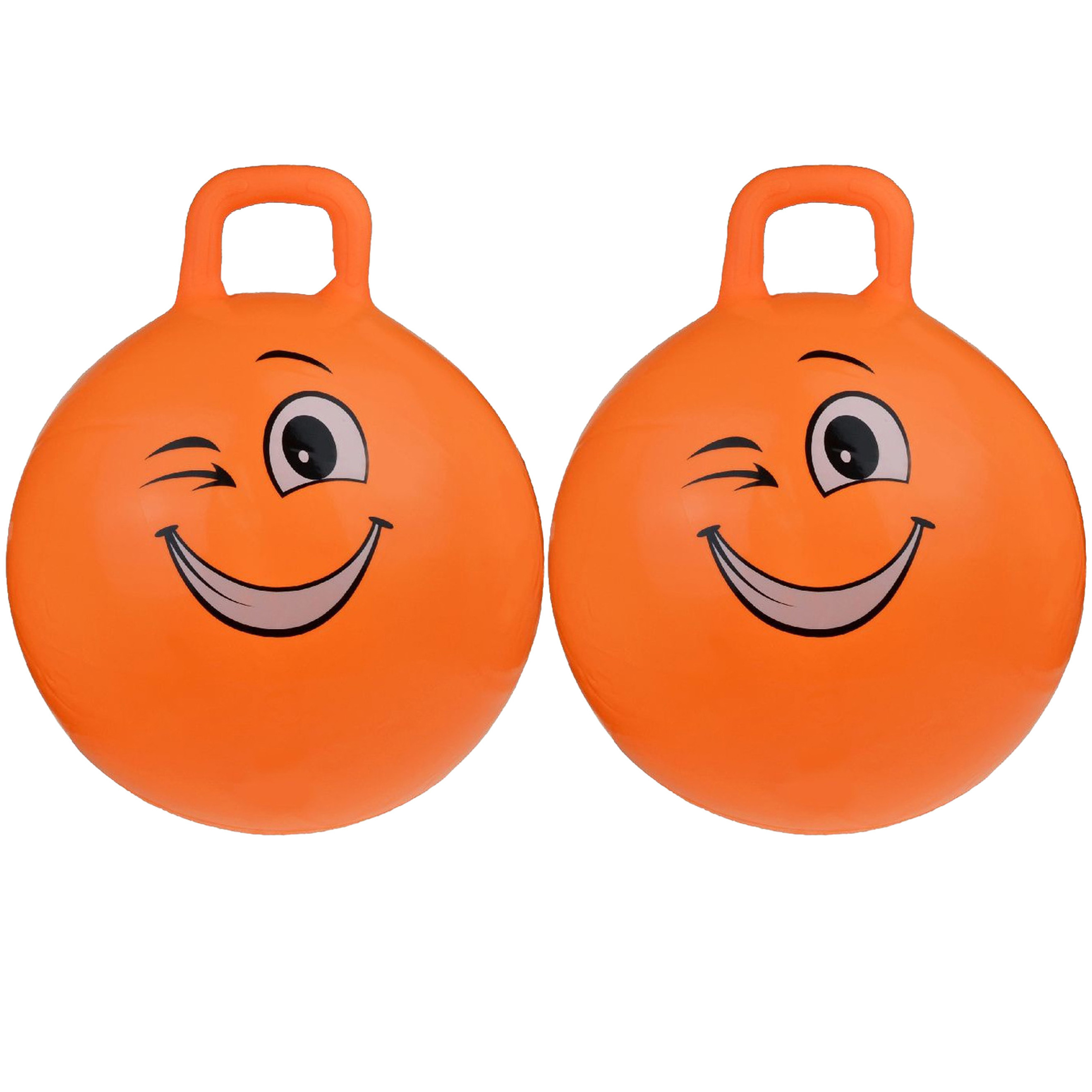 2x stuks skippybal smiley voor kinderen oranje 55 cm