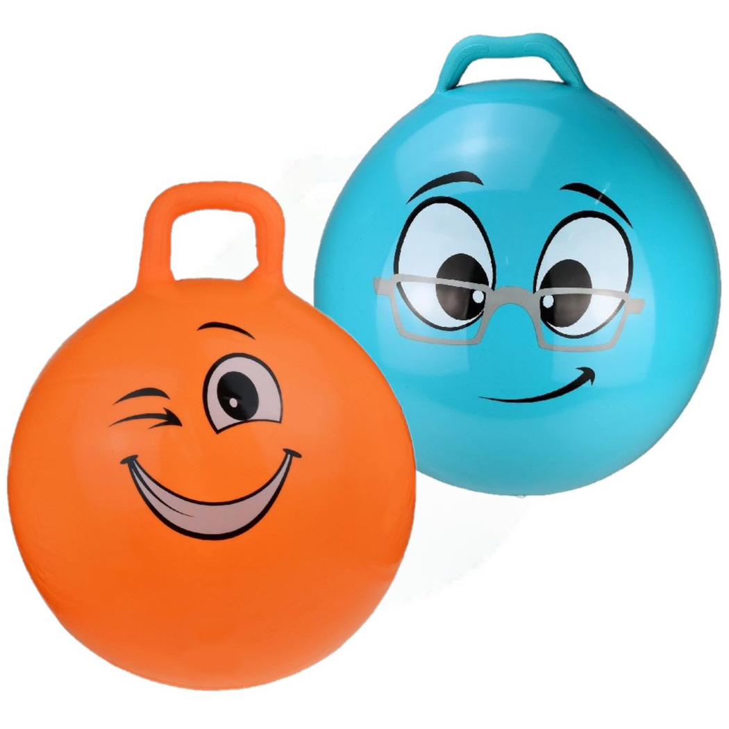2x stuks skippyballen smiley voor kinderen oranje-blauw 45 cm