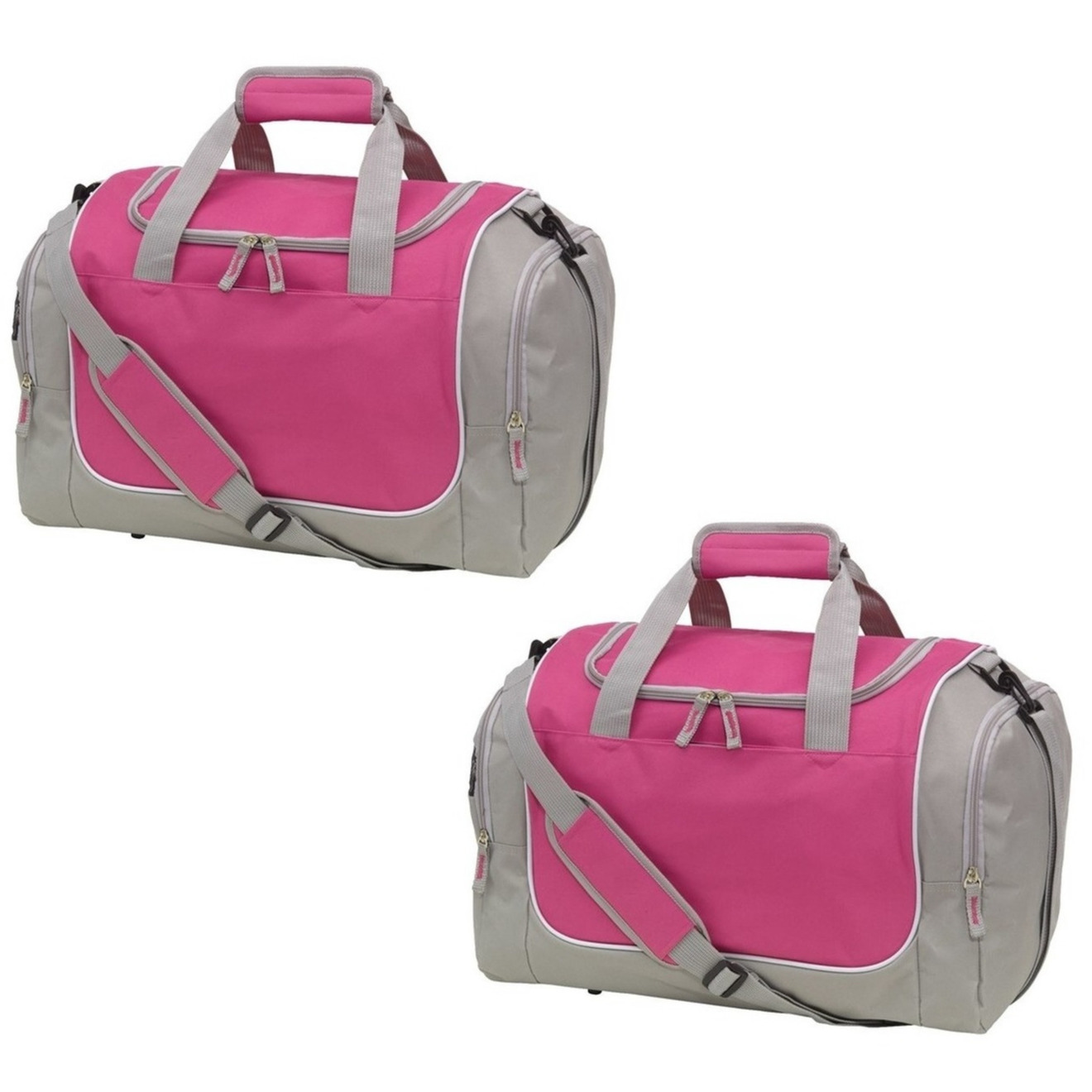 2x stuks sporttas met schoenenvak 38 liter grijs-roze